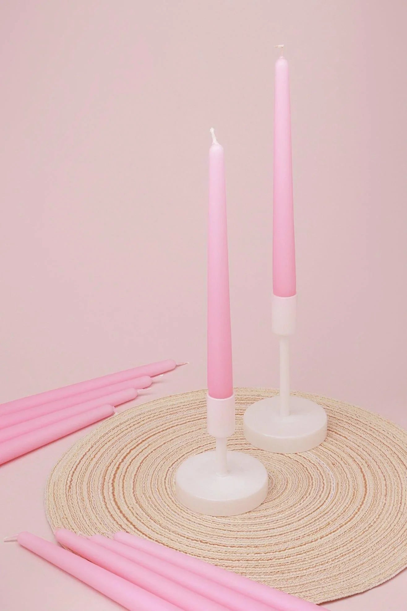 Pastelaria Set of 2, 10 or 20 Baby Pink Tall Pastel Dinner & Taper Candles - G Decor