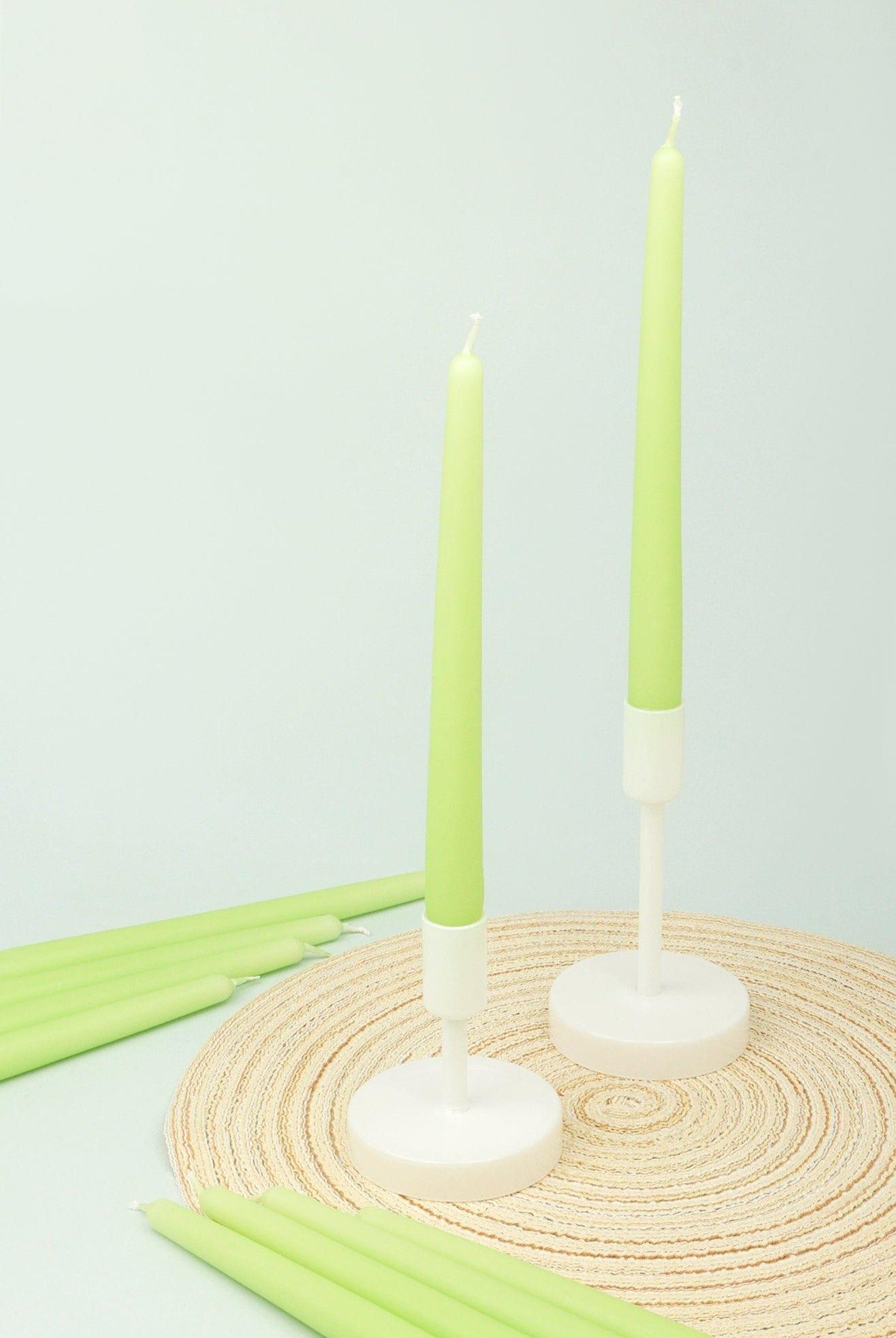 Pastelaria Set of 2, 10 or 20 Pale Pistachio Tall Pastel Dinner & Taper Candles - G Decor