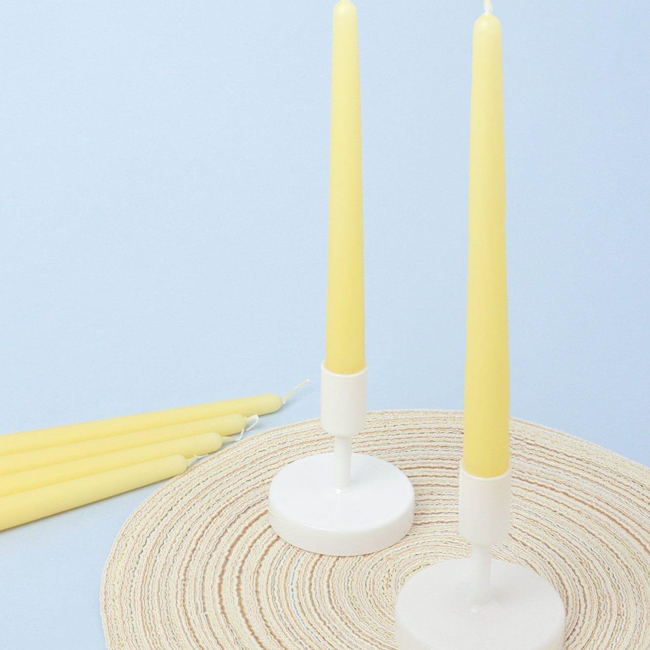 Pastelaria Set of 2, 10 or 20 Sand Yellow Tall Pastel Dinner & Taper Candles - G Decor