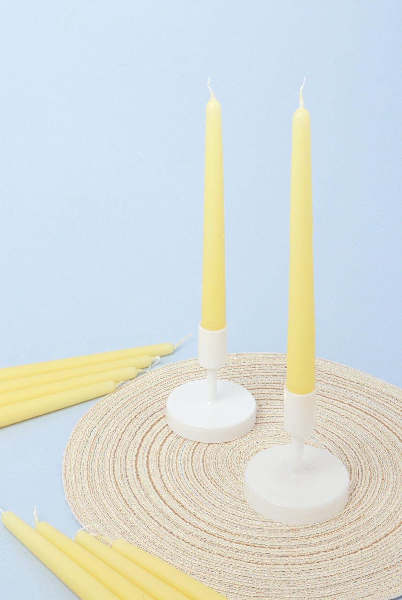 Pastelaria Set of 2, 10 or 20 Sand Yellow Tall Pastel Dinner & Taper Candles - G Decor