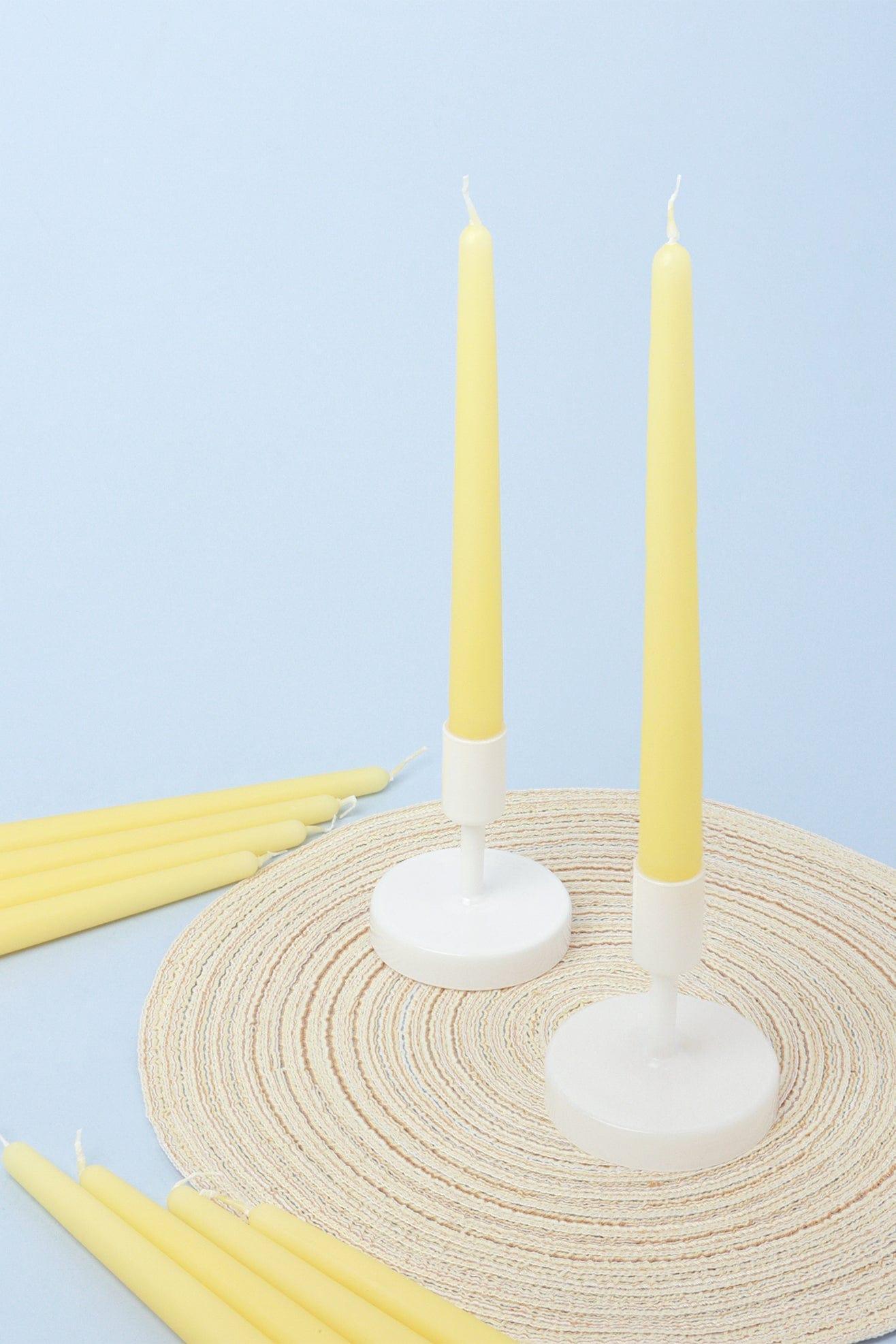 Pastelaria Set of 2, 10 or 20 Sand Yellow Tall Pastel Dinner & Taper Candles - G Decor