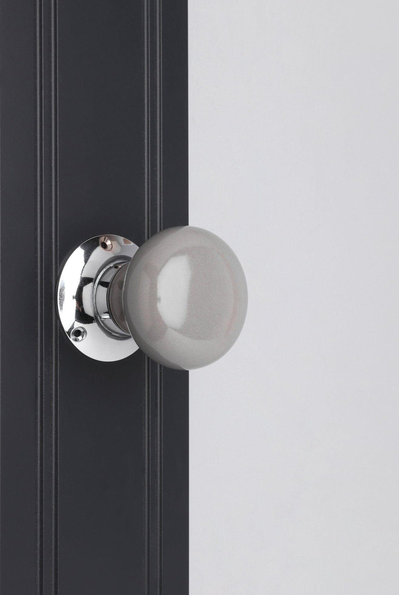 Perfect Edit Dark Grey Handcrafted Ceramic Mortice Door Handles – Internal Turning Knobs for Bedroom, Entry & Interior Doors with Chrome Base - G Decor