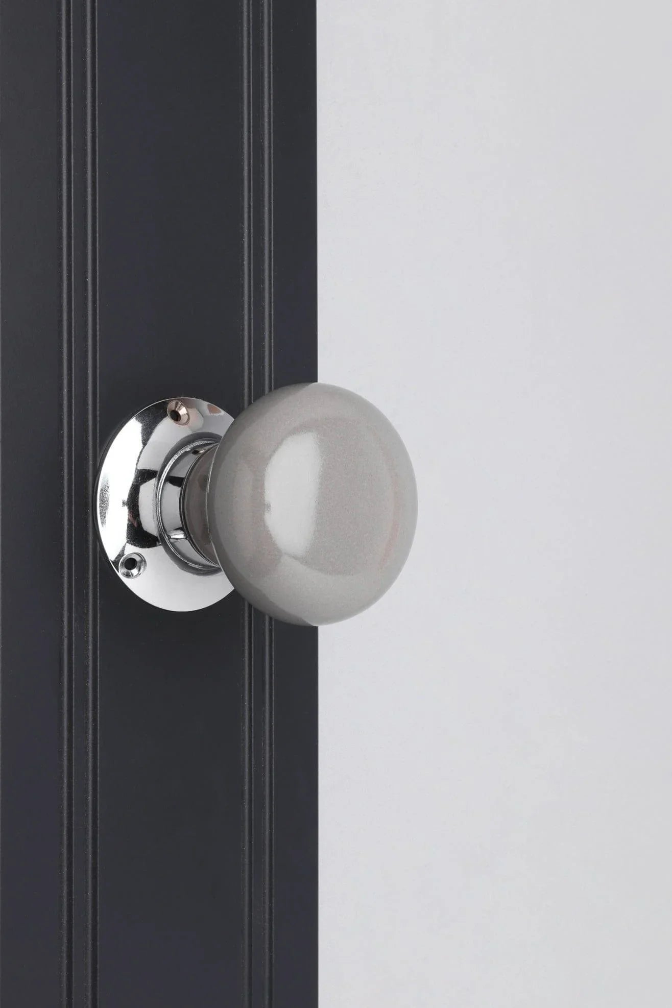Perfect Edit Dark Grey Ceramic Mortice Door Knobs with Chrome Base — alternate view, G Decor