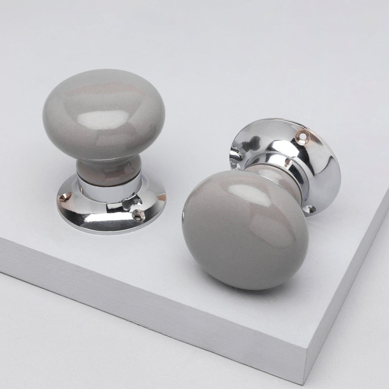 Perfect Edit Dark Grey Handcrafted Ceramic Mortice Door Handles – Internal Turning Knobs for Bedroom, Entry & Interior Doors with Chrome Base - G Decor