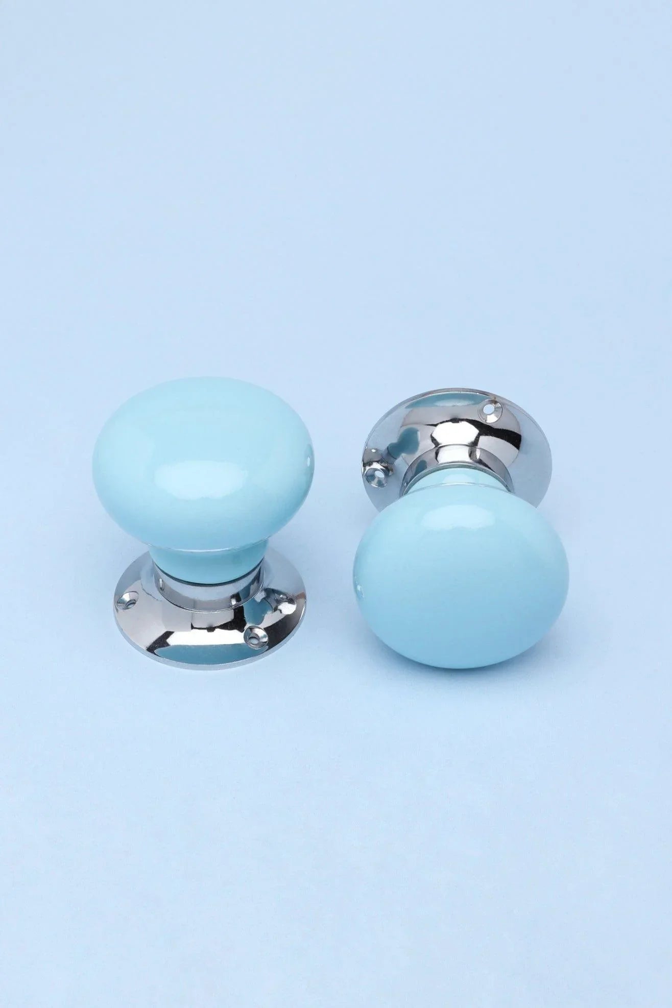 Perfect Edit Light Blue Ceramic Mortice Door Knobs with Chrome Base — view 5, G Decor