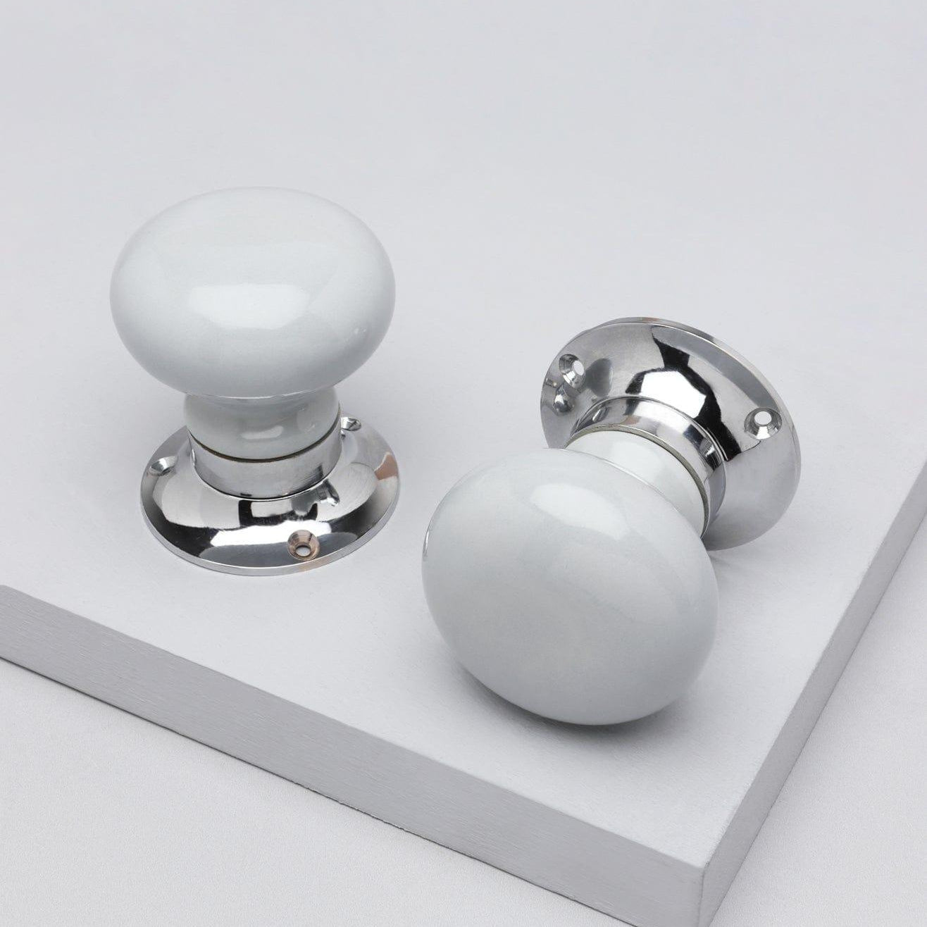 Perfect Edit Light Grey – Set of Handcrafted Ceramic Mortice Door Handles, Internal Turning Knobs for Bedroom & Room Doors with Chrome Base - G Decor