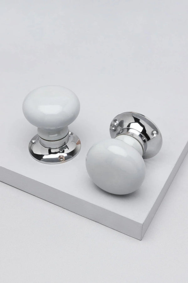 Perfect Edit Light Grey Ceramic Mortice Door Knobs with Chrome Base