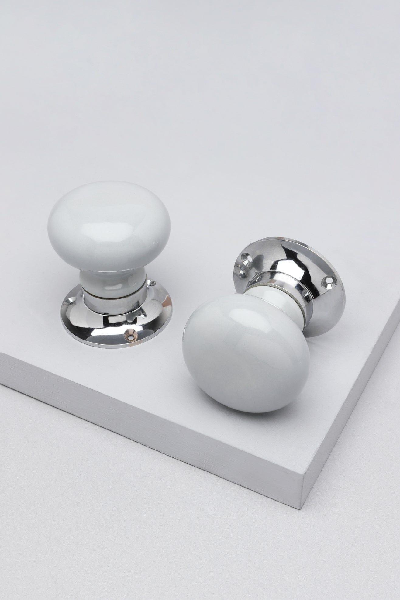 Perfect Edit Light Grey – Set of Handcrafted Ceramic Mortice Door Handles, Internal Turning Knobs for Bedroom & Room Doors with Chrome Base - G Decor