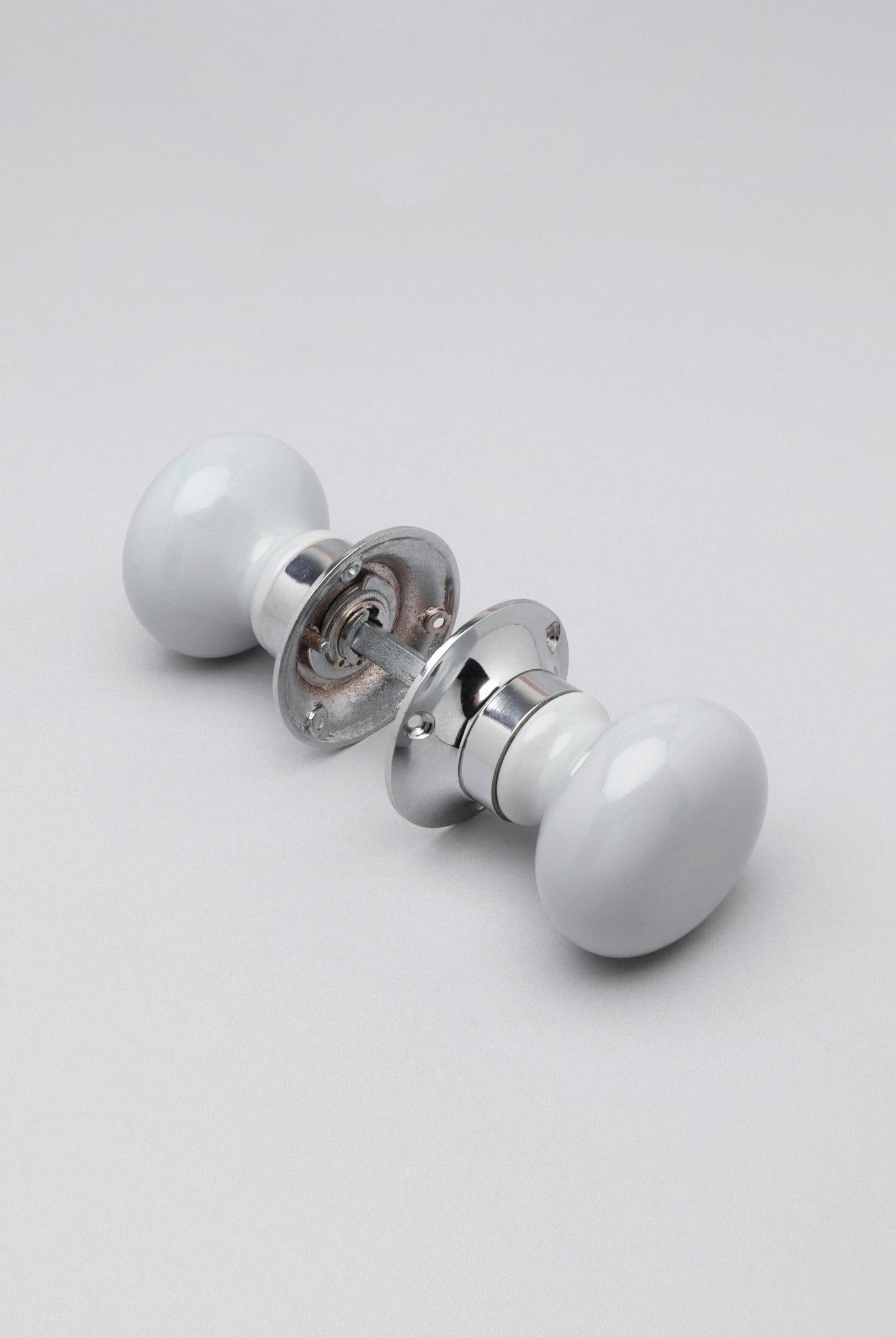 Perfect Edit Light Grey – Set of Handcrafted Ceramic Mortice Door Handles, Internal Turning Knobs for Bedroom & Room Doors with Chrome Base - G Decor