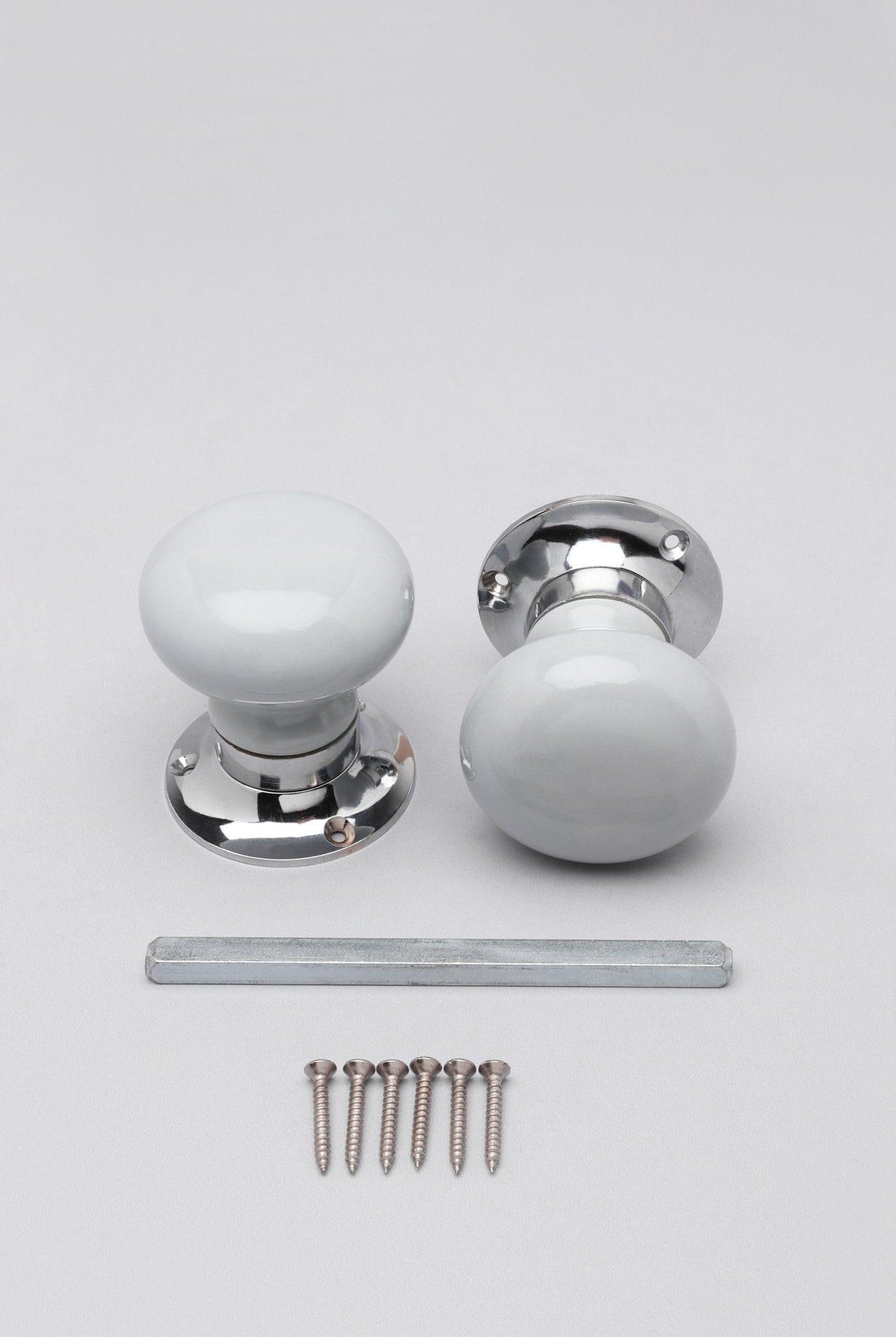 Perfect Edit Light Grey – Set of Handcrafted Ceramic Mortice Door Handles, Internal Turning Knobs for Bedroom & Room Doors with Chrome Base - G Decor