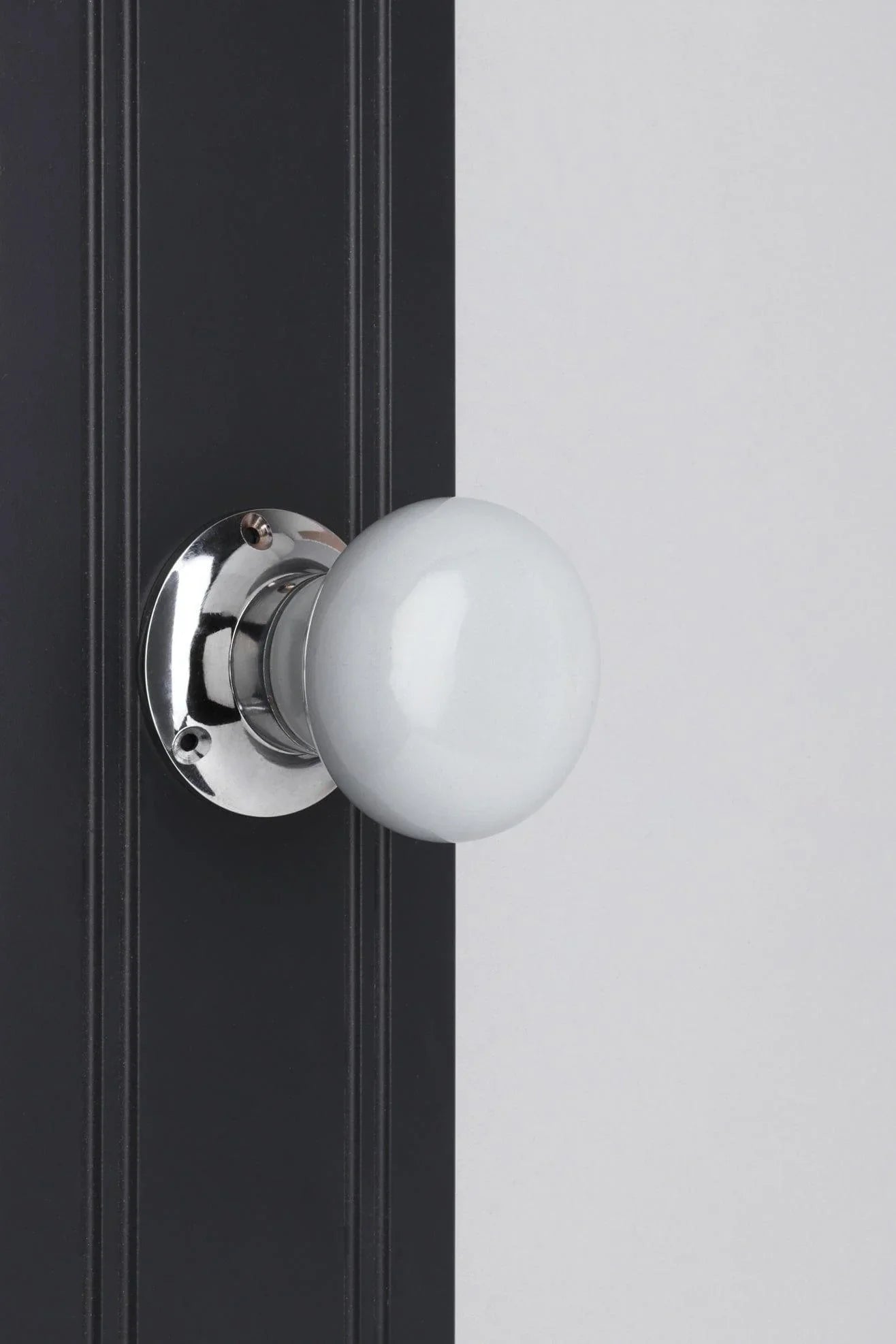 Perfect Edit Light Grey Ceramic Mortice Door Knobs with Chrome Base — alternate view, G Decor