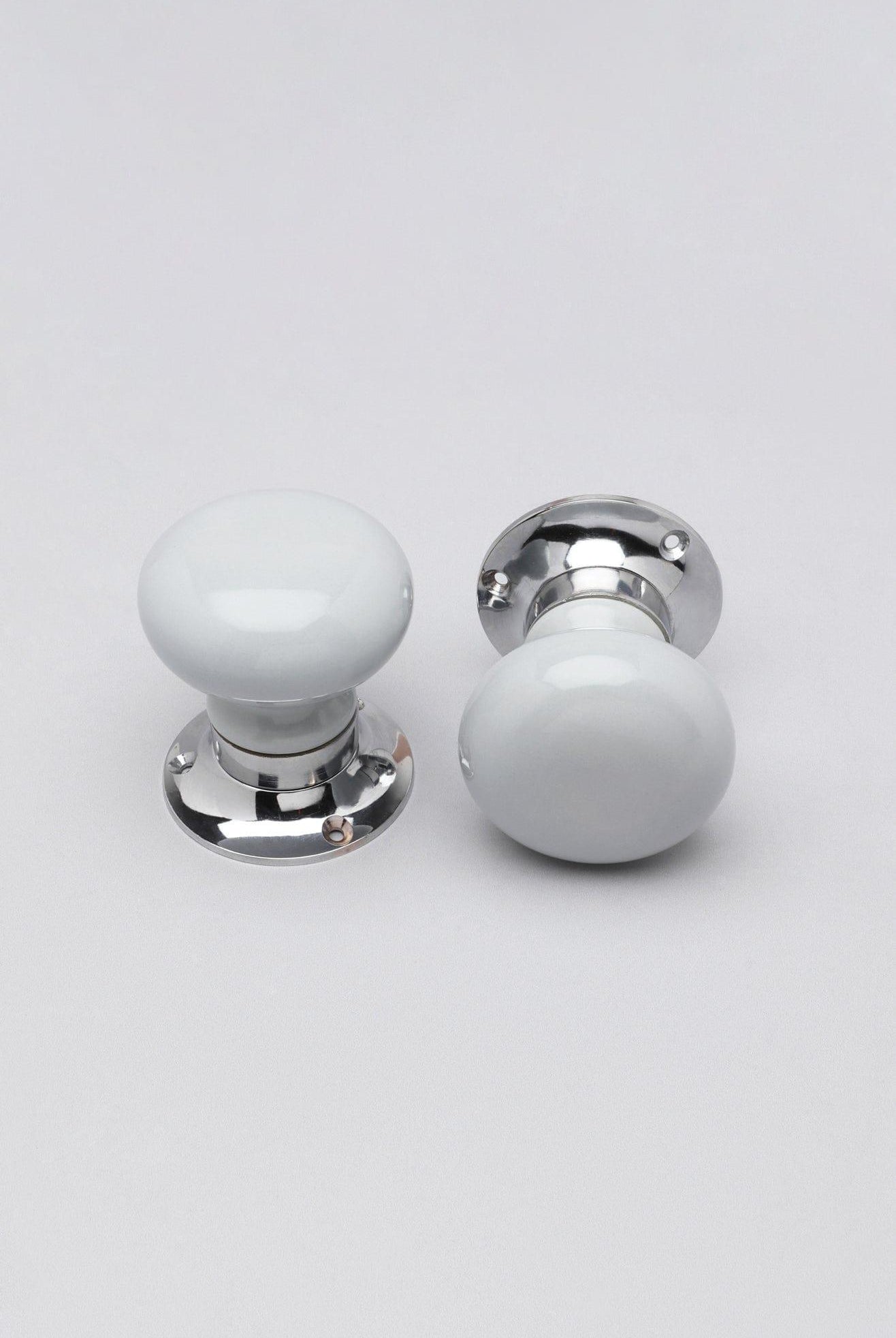 Perfect Edit Light Grey – Set of Handcrafted Ceramic Mortice Door Handles, Internal Turning Knobs for Bedroom & Room Doors with Chrome Base - G Decor