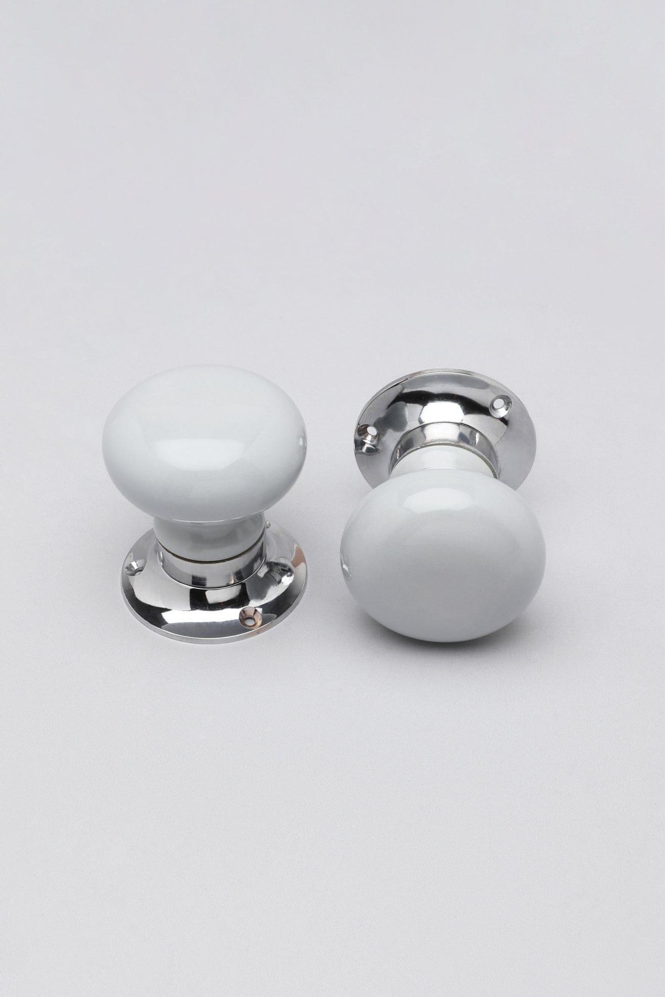 Perfect Edit Light Grey – Set of Handcrafted Ceramic Mortice Door Handles, Internal Turning Knobs for Bedroom & Room Doors with Chrome Base - G Decor