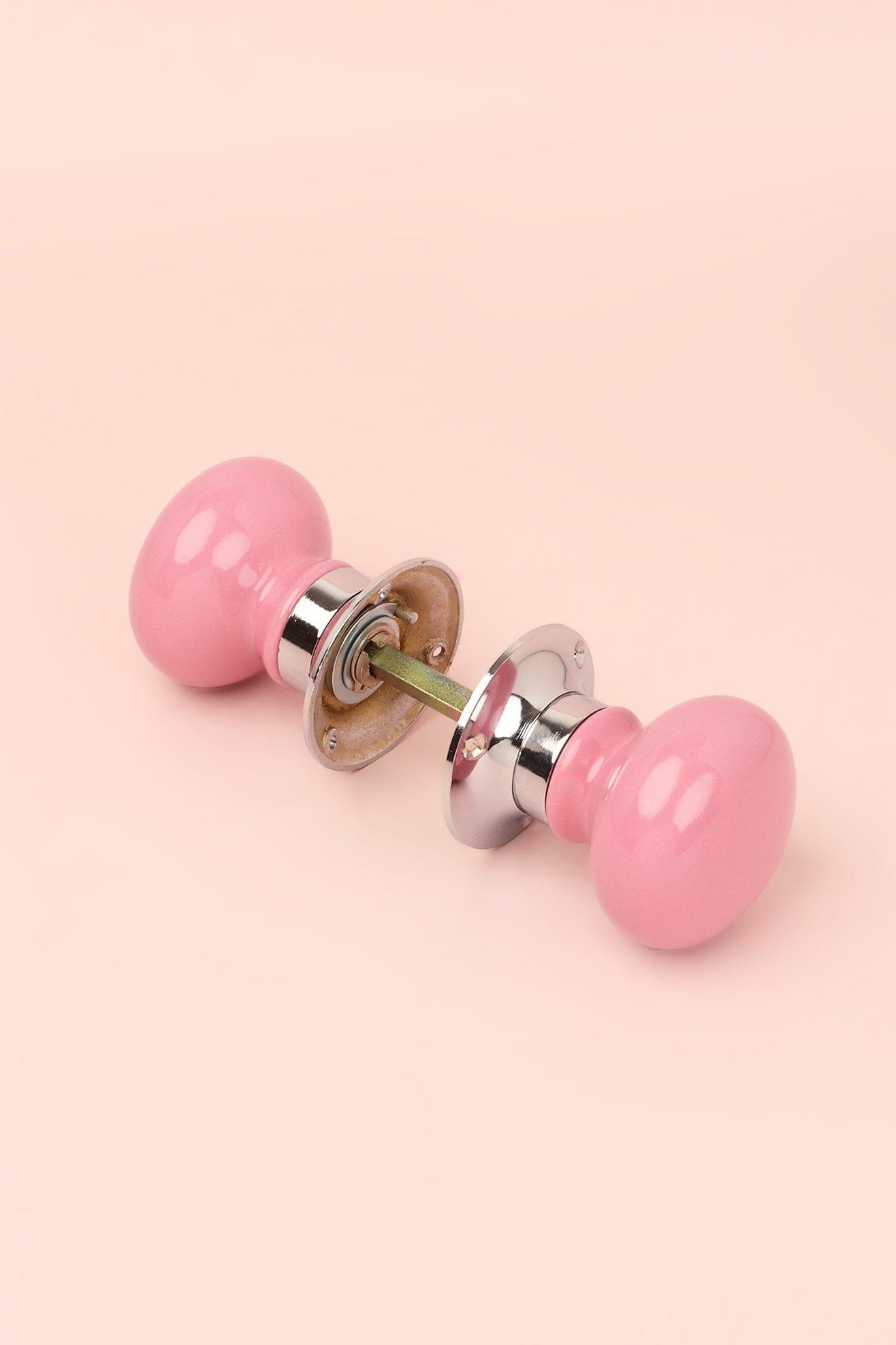 Perfect Edit Pink Set of Handcrafted Ceramic Mortice Door Handles, Internal Turning Knobs for Bedroom & Room Doors with Chrome Base - G Decor