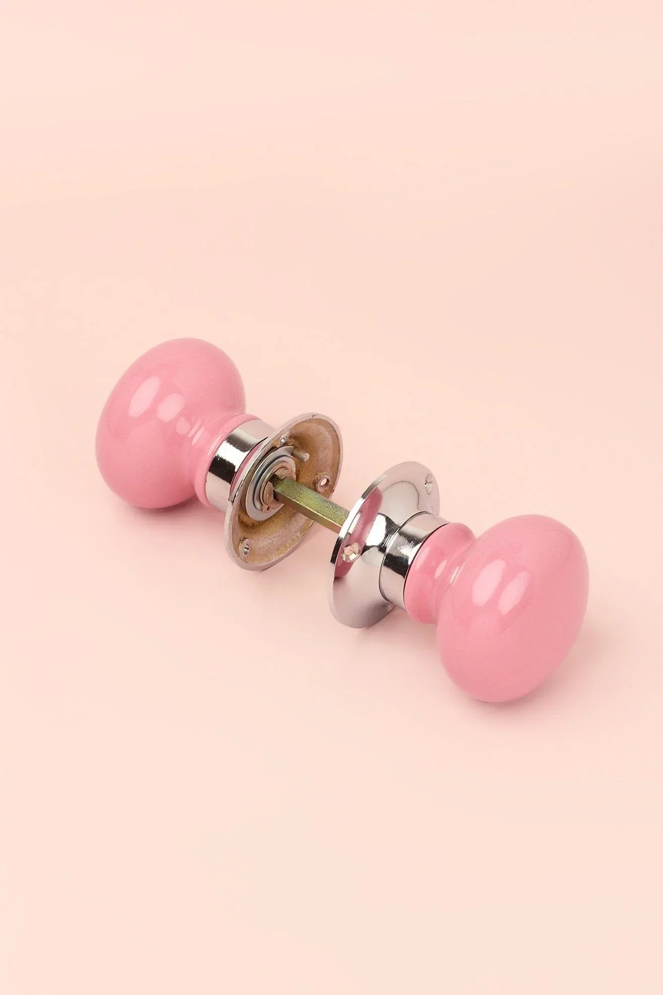 Perfect Edit Pink Set of Handcrafted Ceramic Mortice Door Handles, Internal Turning Knobs for Bedroom & Room Doors with Chrome Base - G Decor