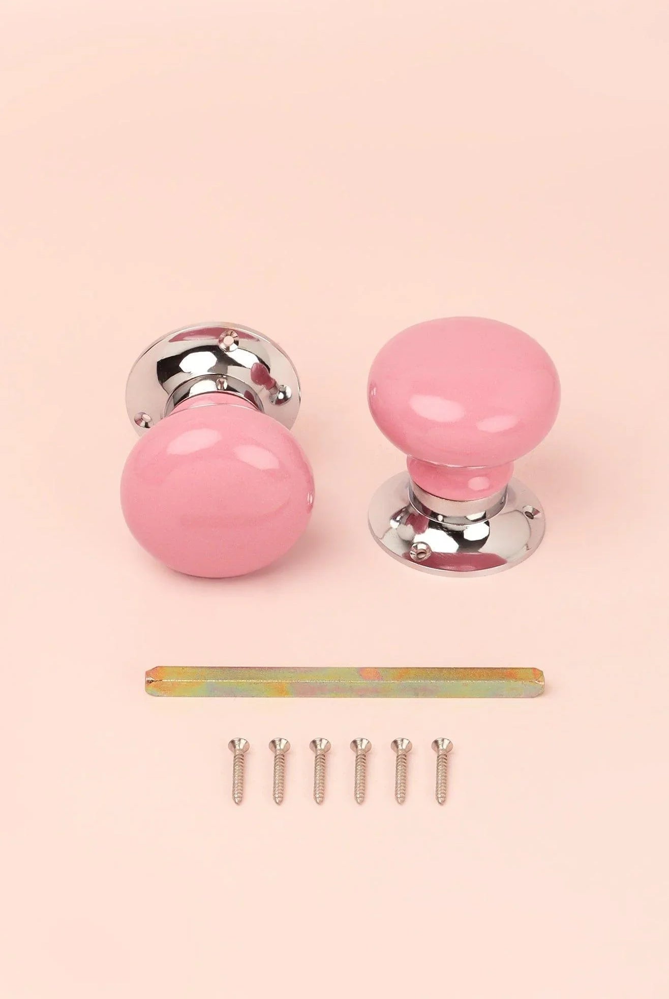 Perfect Edit Pink Set of Handcrafted Ceramic Mortice Door Handles, Internal Turning Knobs for Bedroom & Room Doors with Chrome Base - G Decor
