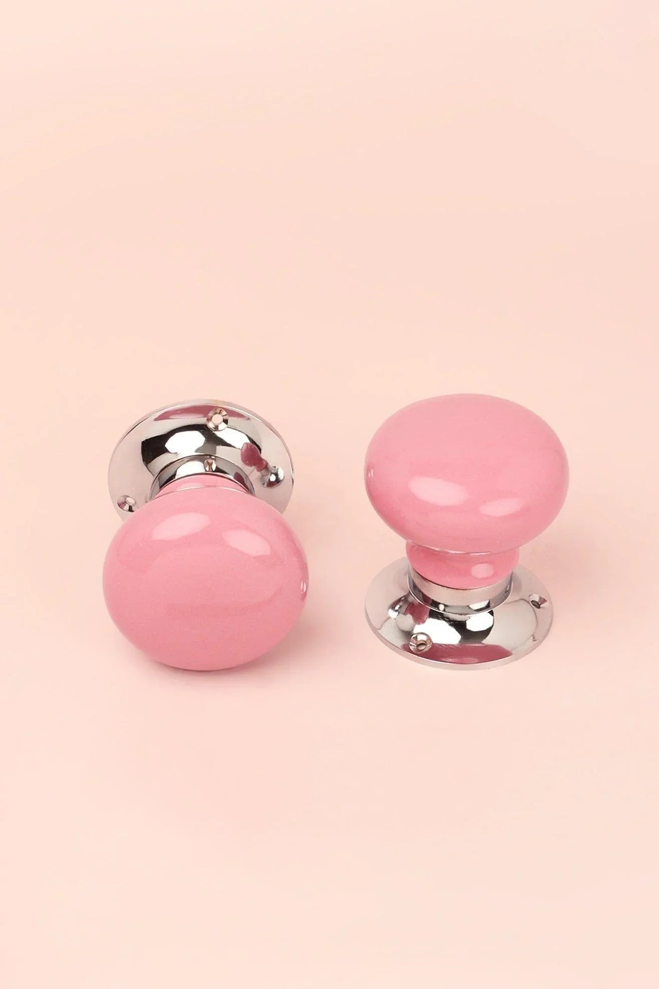 Perfect Edit Pink Set of Handcrafted Ceramic Mortice Door Handles, Internal Turning Knobs for Bedroom & Room Doors with Chrome Base - G Decor
