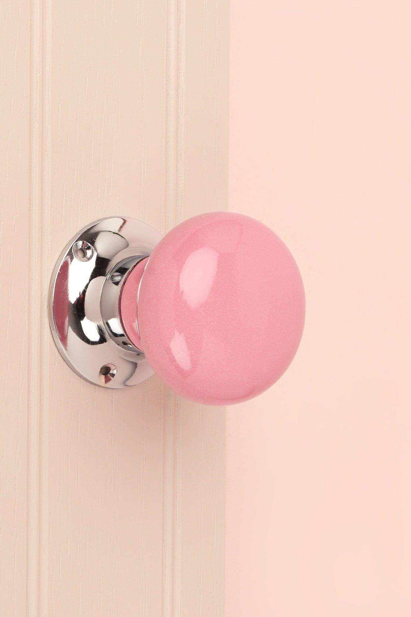 Perfect Edit Pink Set of Handcrafted Ceramic Mortice Door Handles, Internal Turning Knobs for Bedroom & Room Doors with Chrome Base - G Decor