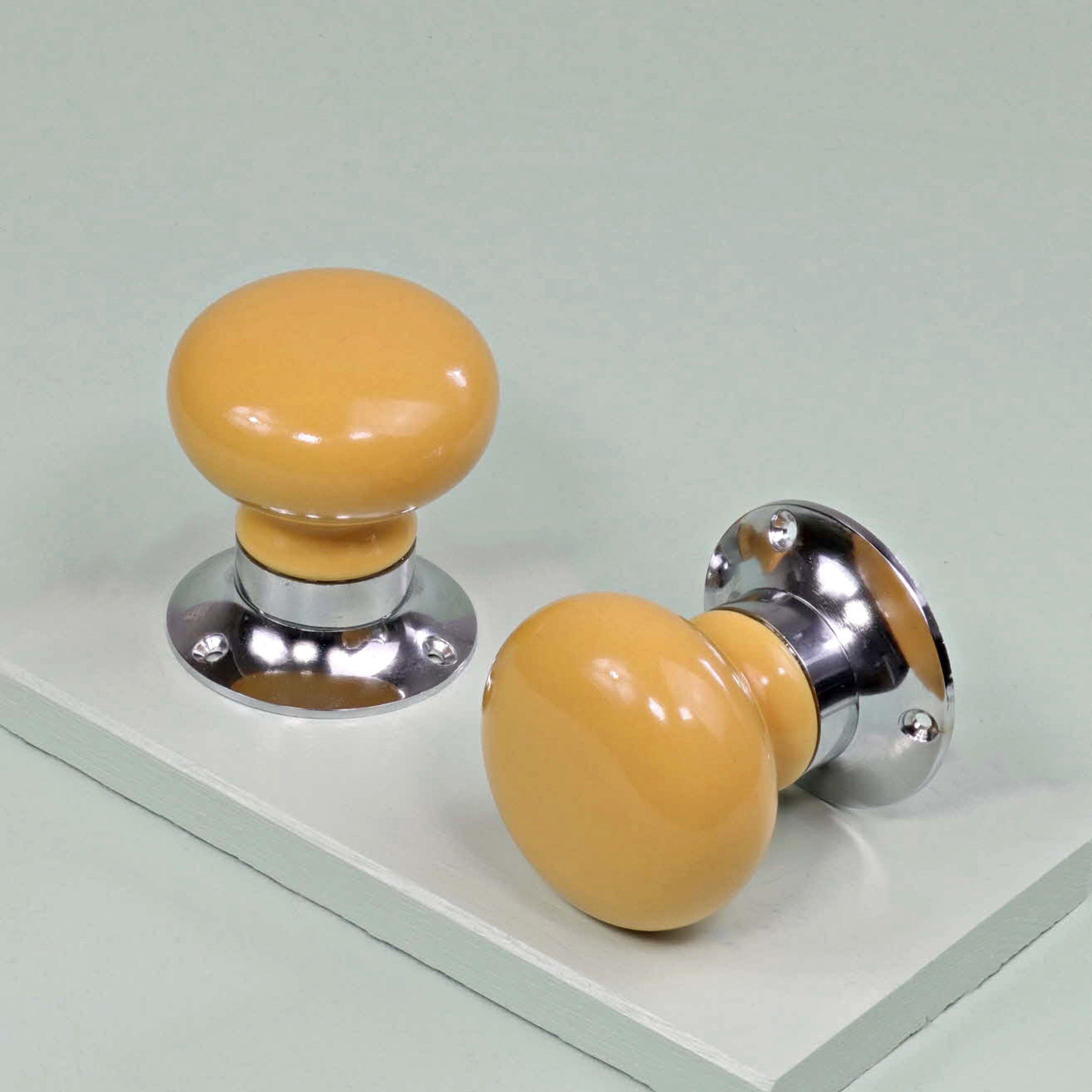 Perfect Edit Sunny Yellow Set of Handcrafted Ceramic Mortice Door Handles, Internal Turning Knobs for Bedroom & Room Doors with Chrome Base - G Decor