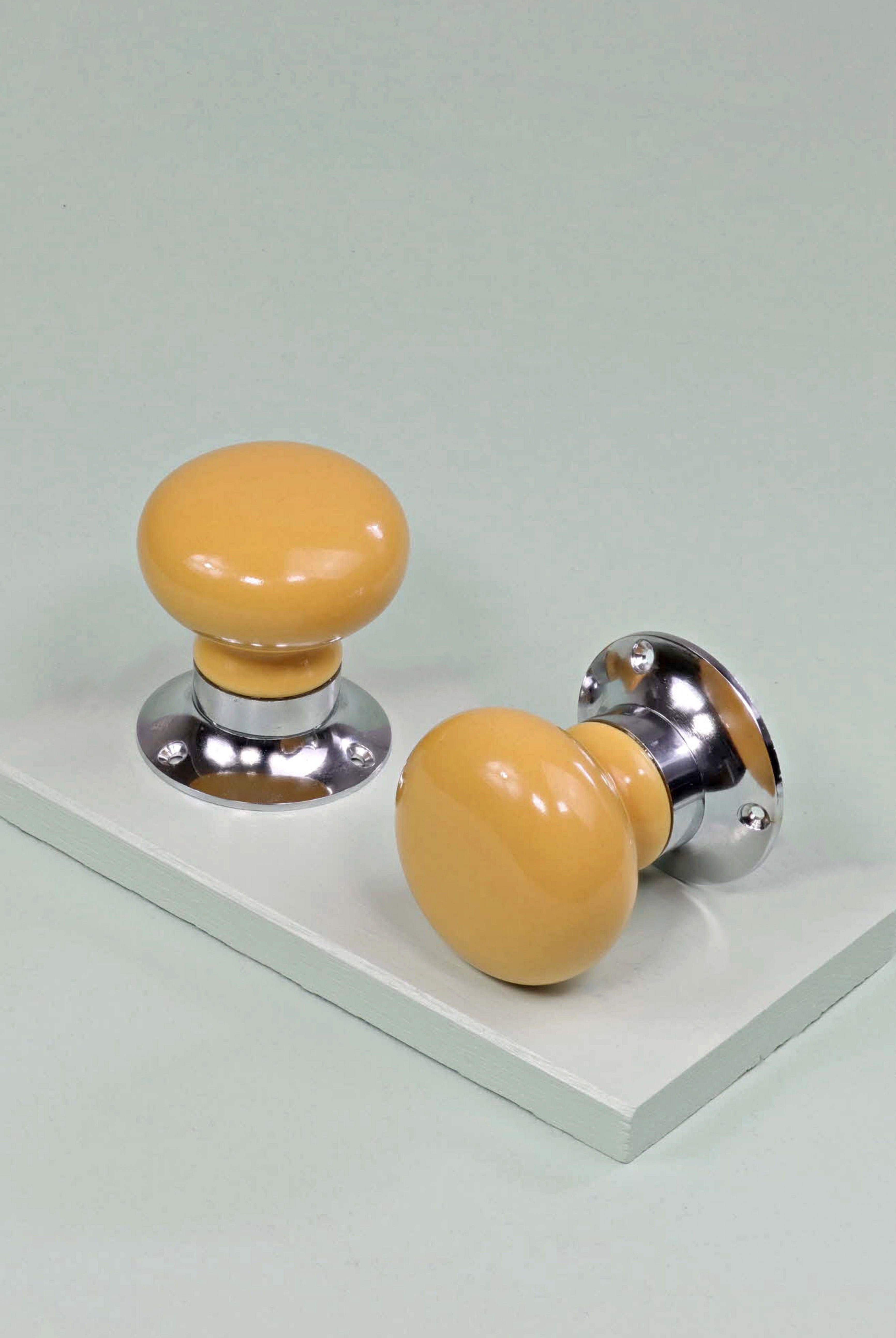 Perfect Edit Sunny Yellow Set of Handcrafted Ceramic Mortice Door Handles, Internal Turning Knobs for Bedroom & Room Doors with Chrome Base - G Decor