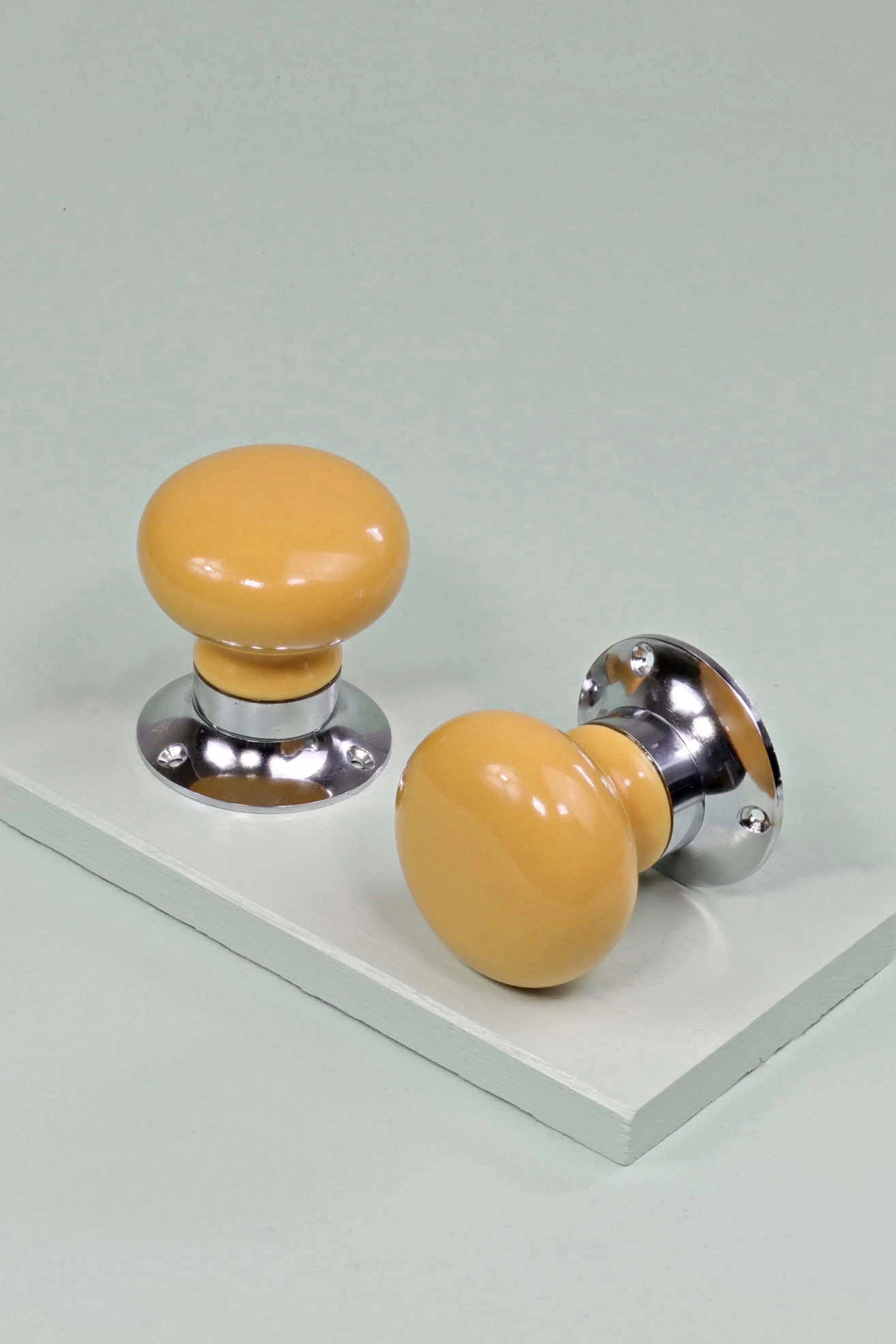 Perfect Edit Sunny Yellow Set of Handcrafted Ceramic Mortice Door Handles, Internal Turning Knobs for Bedroom & Room Doors with Chrome Base - G Decor
