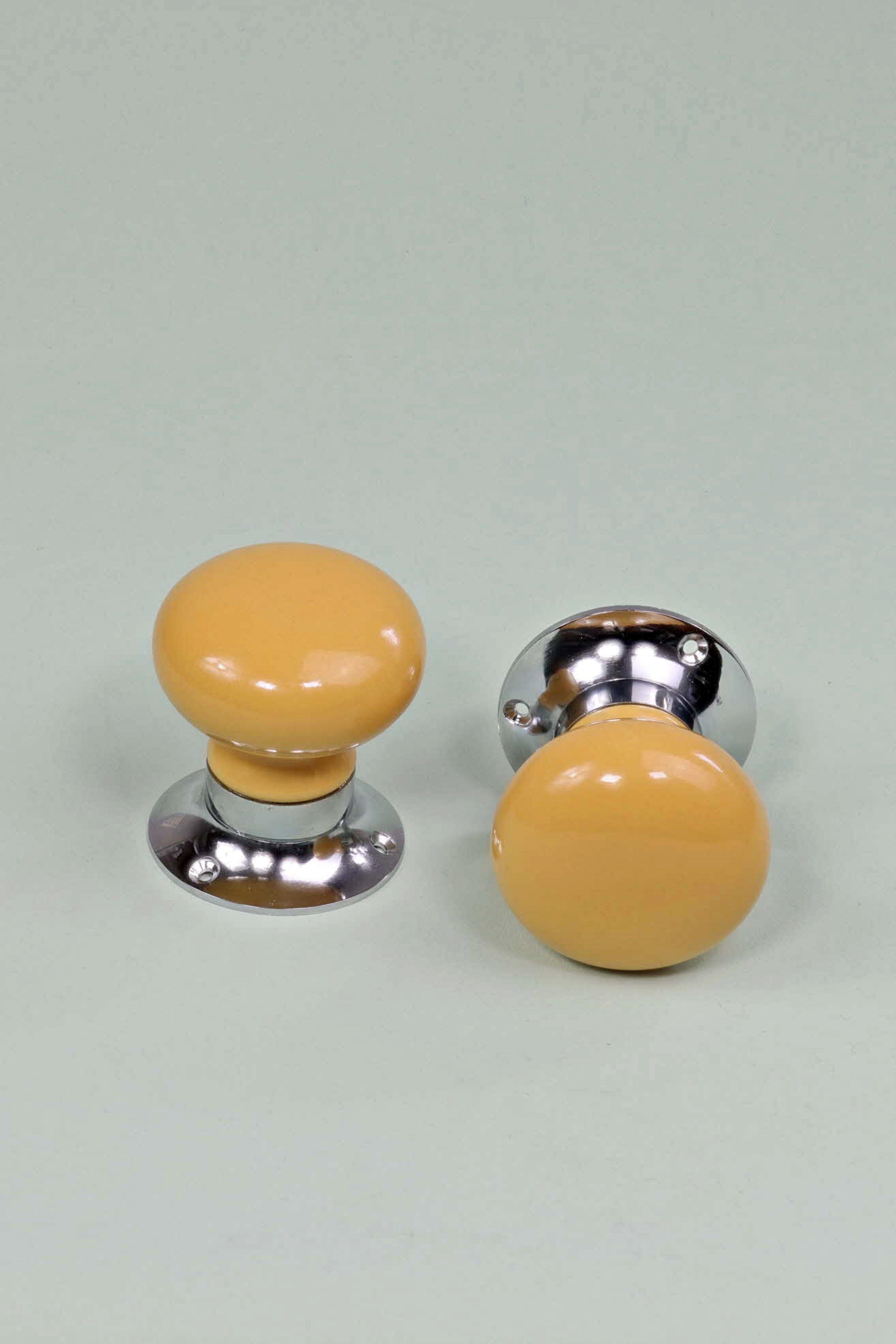 Perfect Edit Sunny Yellow Set of Handcrafted Ceramic Mortice Door Handles, Internal Turning Knobs for Bedroom & Room Doors with Chrome Base - G Decor