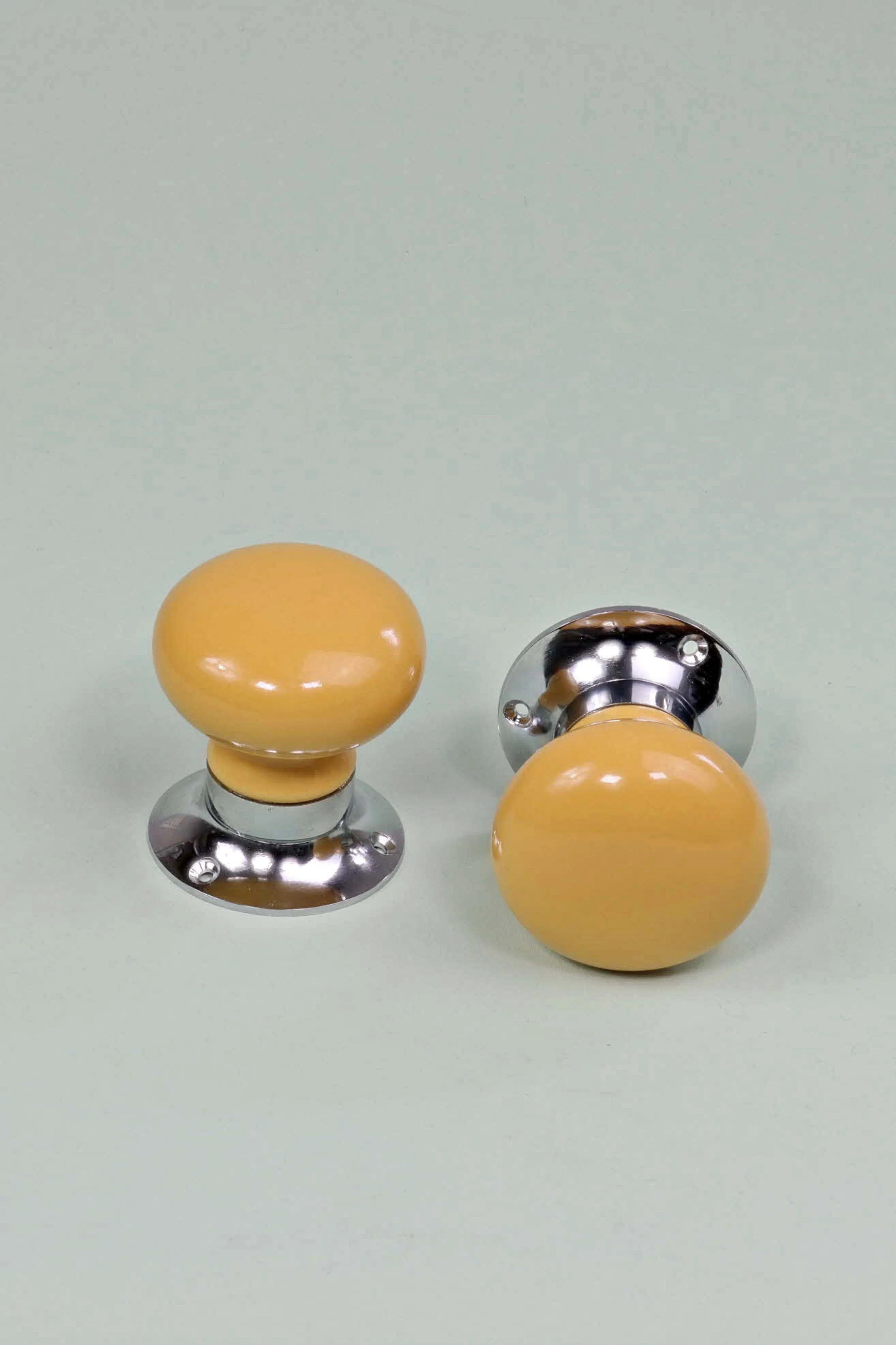 Perfect Edit Sunny Yellow Set of Handcrafted Ceramic Mortice Door Handles, Internal Turning Knobs for Bedroom & Room Doors with Chrome Base - G Decor