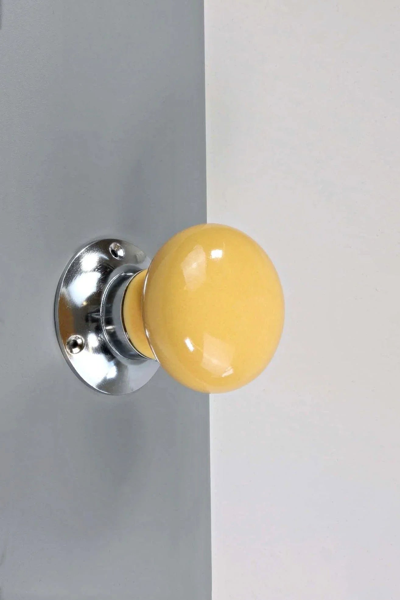 Perfect Edit Sunny Yellow Set of Handcrafted Ceramic Mortice Door Handles, Internal Turning Knobs for Bedroom & Room Doors with Chrome Base - G Decor