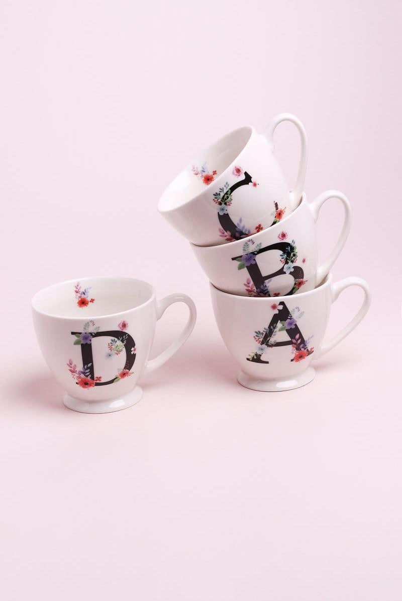 Personalised Blossom Monogram Ceramic Tea & Coffee Cup Alphabet Mug - G Decor