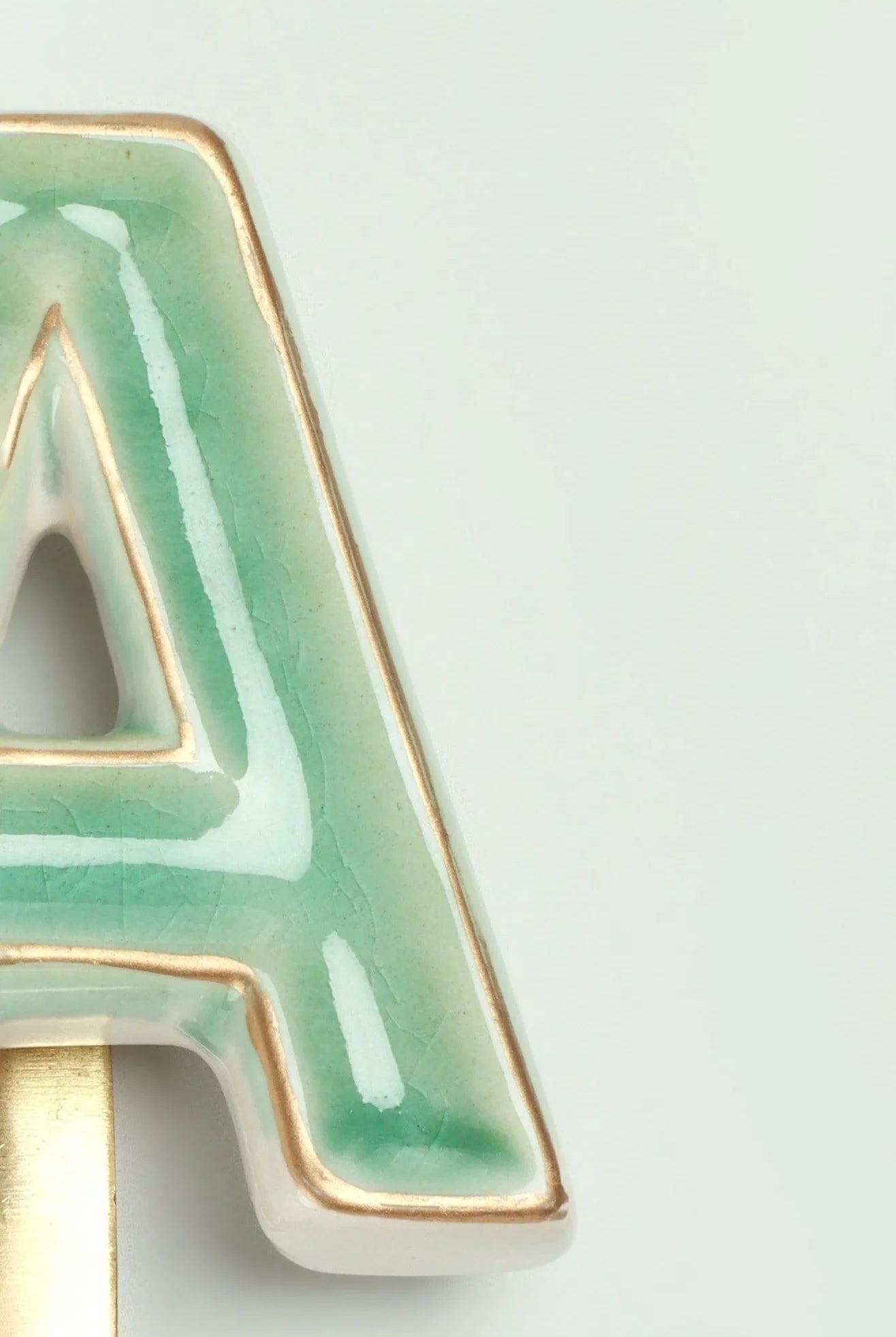 Personalised Handcrafted Monogram Alphabet Green Crackle Glazed Hooks Hand-Painted Ceramic & Antique Finish Brass Letter Wall Coat Hooks - G Decor