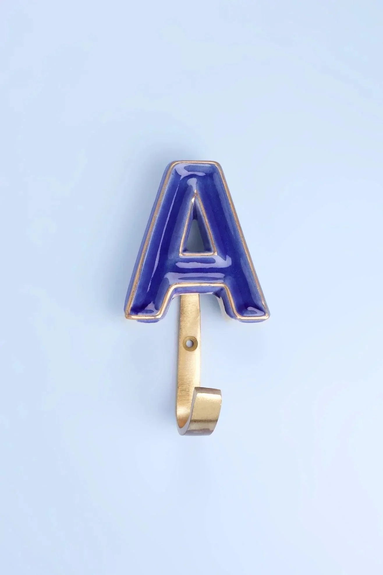 personalised-handcrafted-monogram-alphabet-royal-blue-crackle-glazed-hooks-hand-painted-ceramic-and-antique-finish-brass-letter-wall-coat-hooks-g-decor-12397 - G Decor