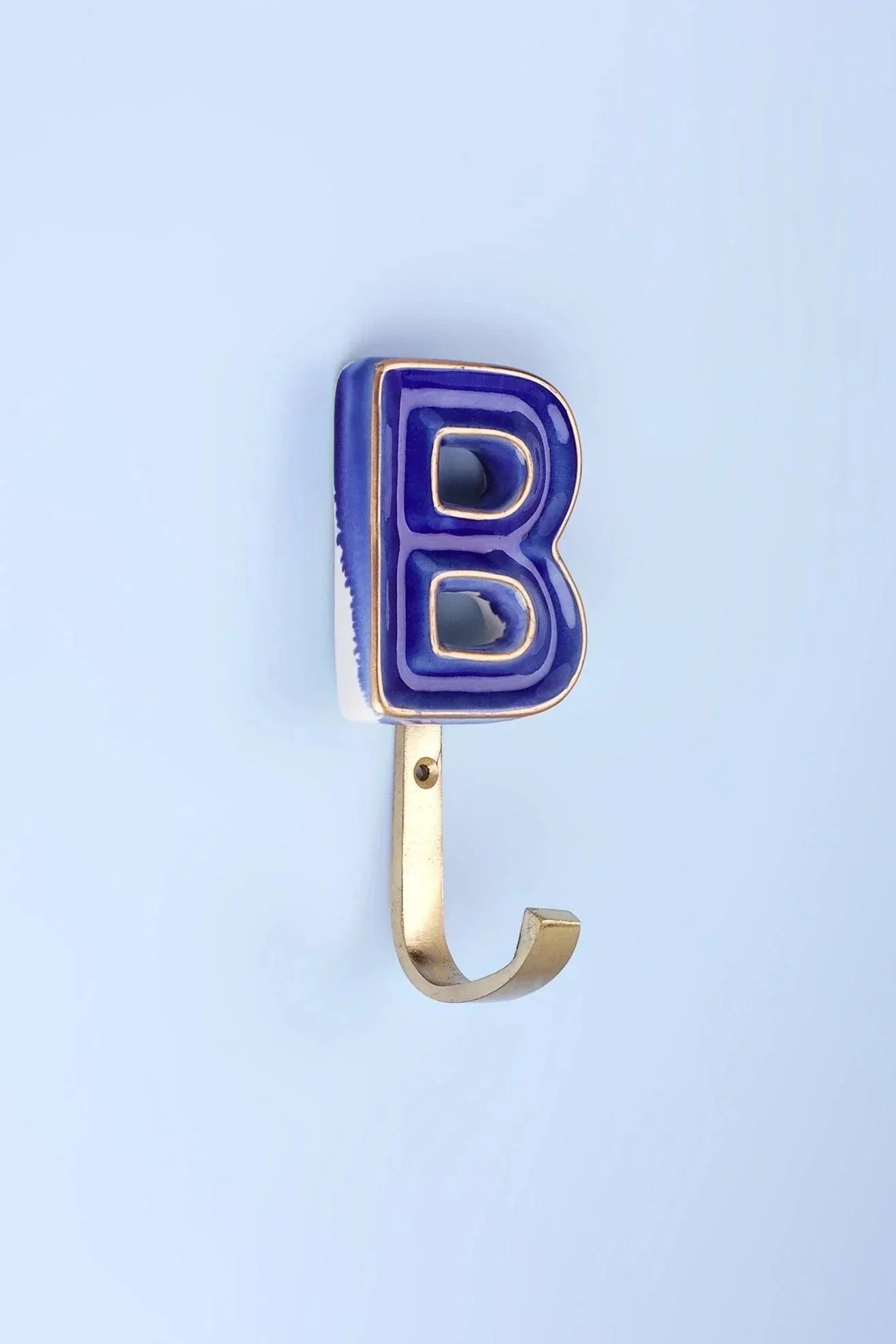 personalised-handcrafted-monogram-alphabet-royal-blue-crackle-glazed-hooks-hand-painted-ceramic-and-antique-finish-brass-letter-wall-coat-hooks-g-decor-85467 - G Decor