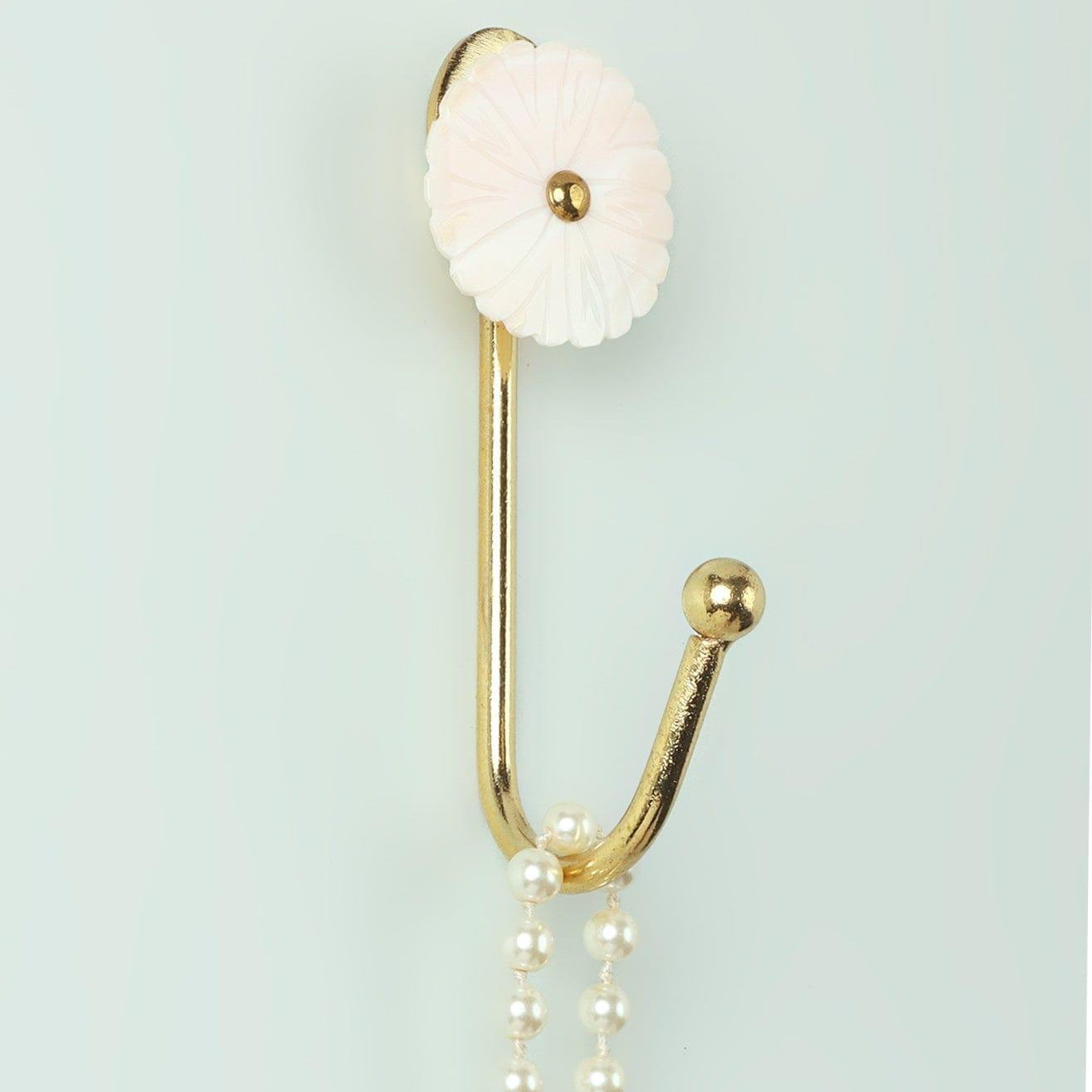 Petaline Handcrafted Mother Of Pearl Wall Hook With Brass Hanger - G Decor