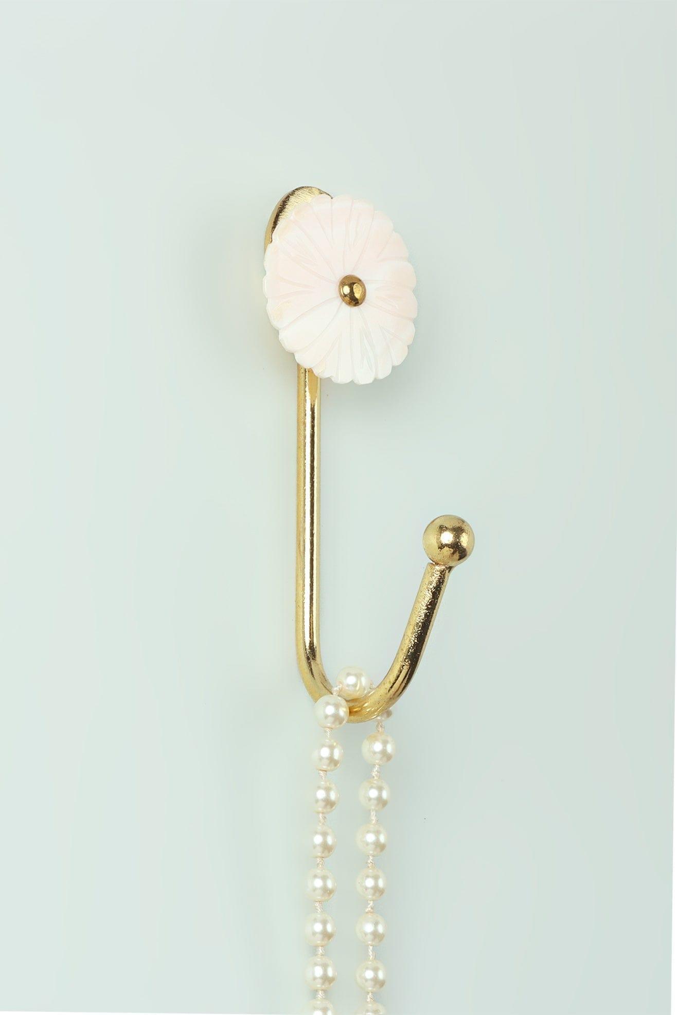 Petaline Handcrafted Mother Of Pearl Wall Hook With Brass Hanger - G Decor