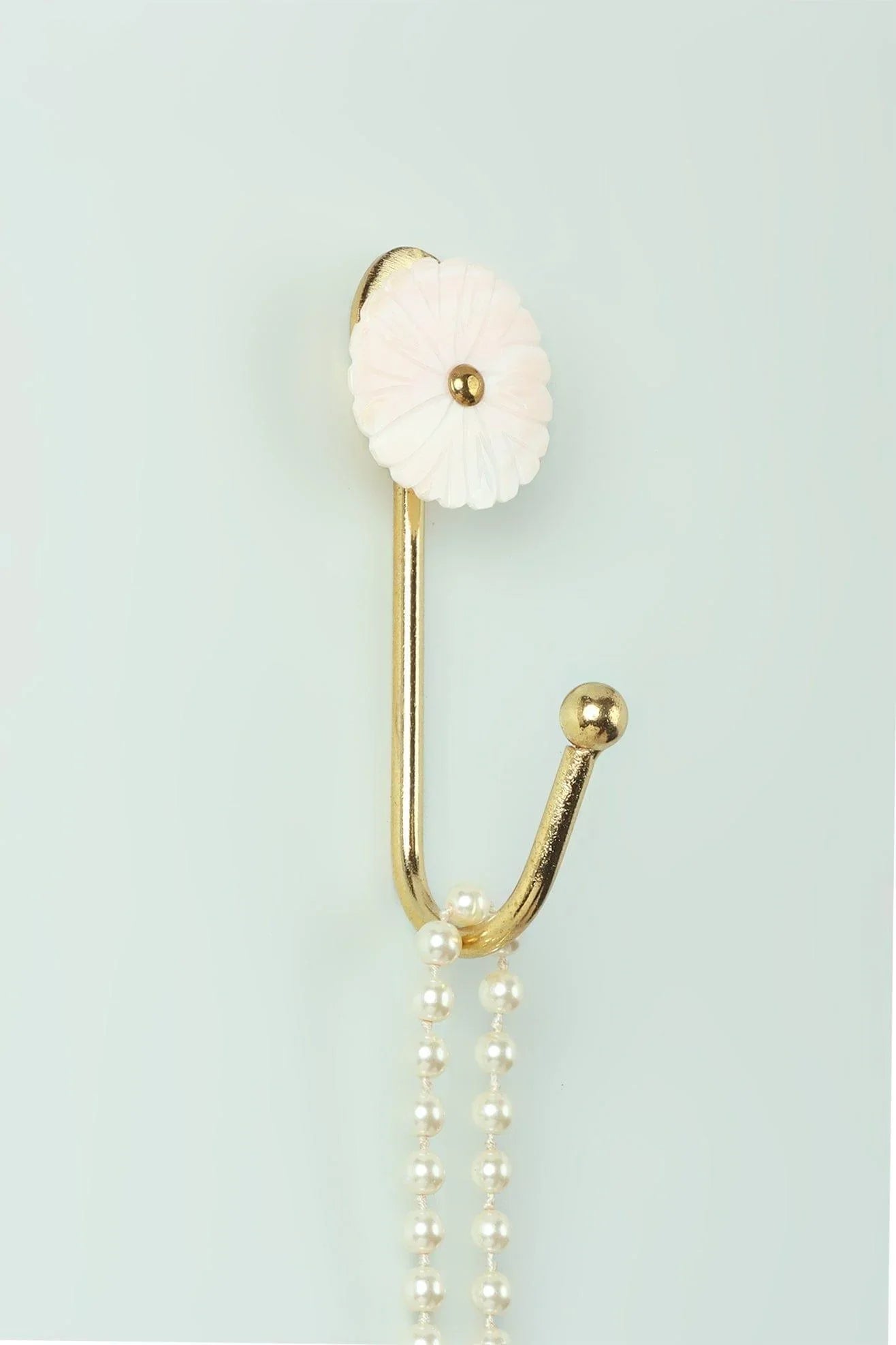Petaline Handcrafted Mother Of Pearl Wall Hook With Brass Hanger - G Decor