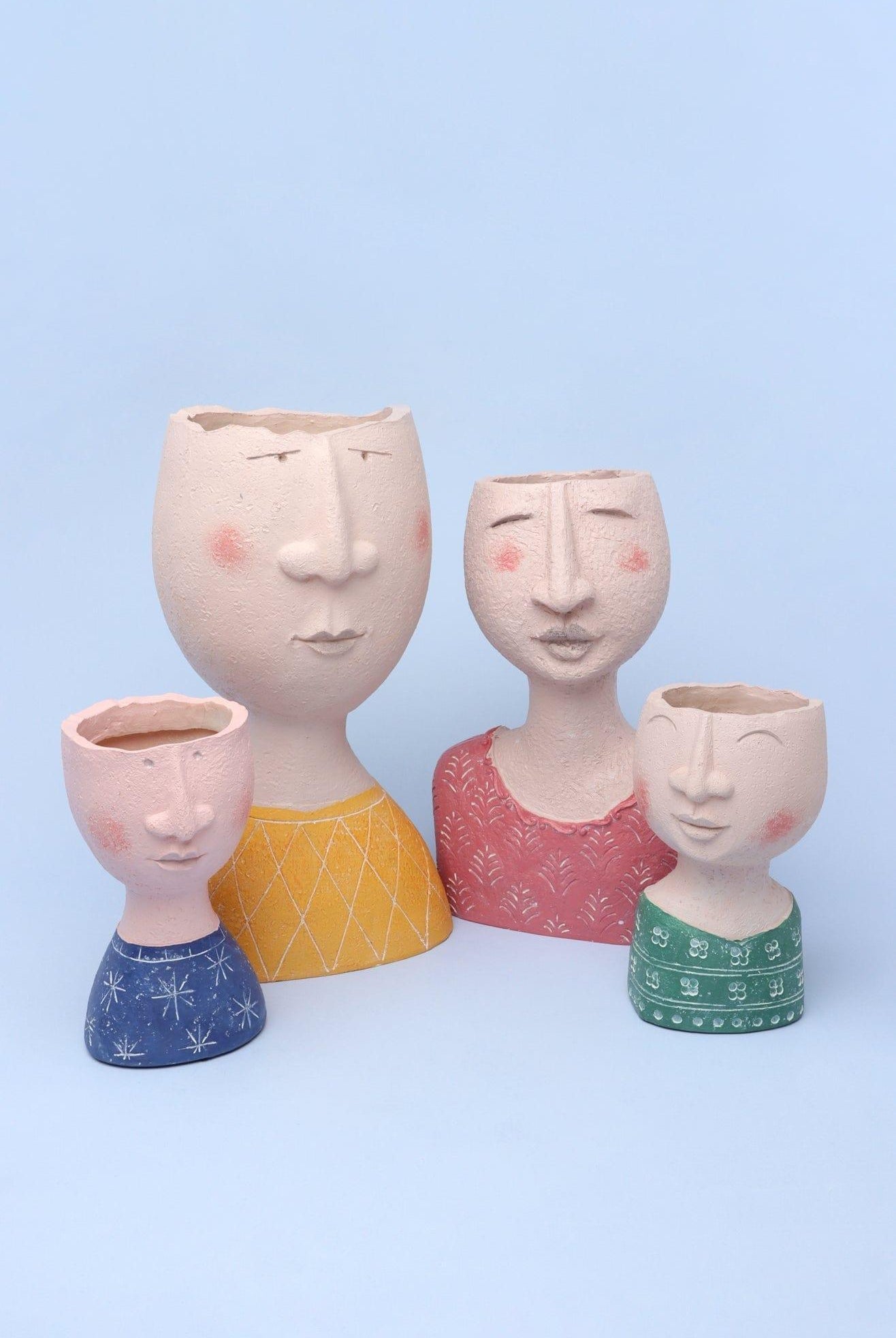 Resin Characteristic Human Family Faces Flower Plant Pot Planter Or Home Decoration Vase - G Decor