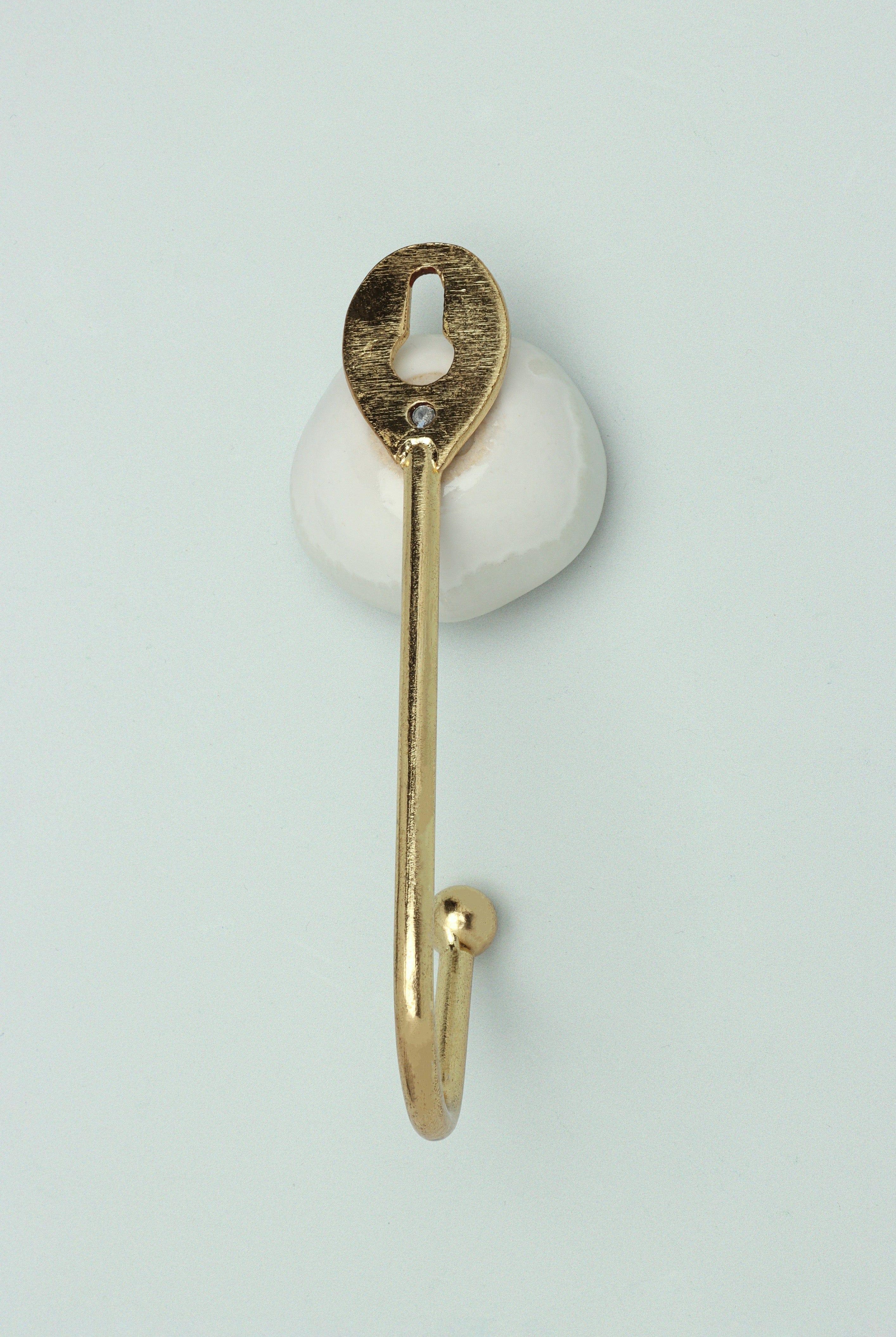 Rhodes Handmade & Handcrafted Ceramic Wall Hook Crackle Glaze with Brass Finish - G Decor