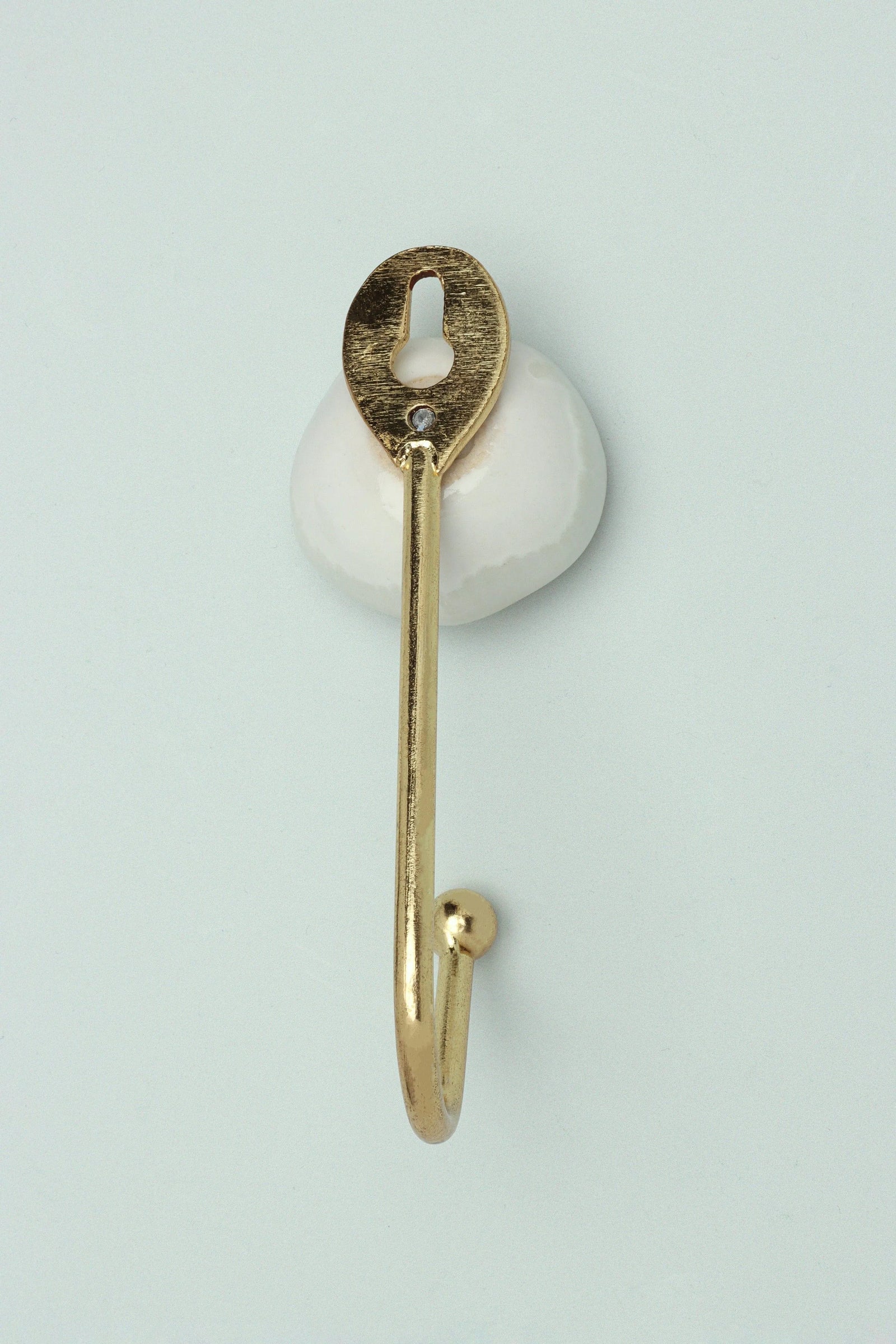 Rhodes Ceramic Wall Hook in Crackle Glaze with Brass — view 6, G Decor
