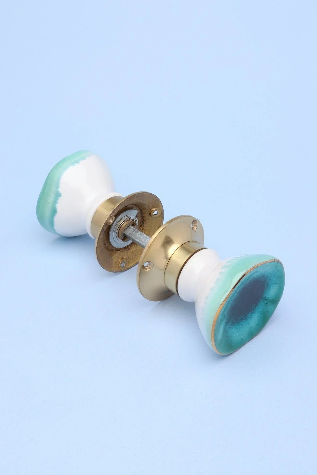 rhodes-sea-blue-handcrafted-and-hand-painted-ceramic-mortice-door-knob-set-with-crackle-glaze-finish-and-solid-brass-base-interior-door-set-g-decor-18277 - G Decor
