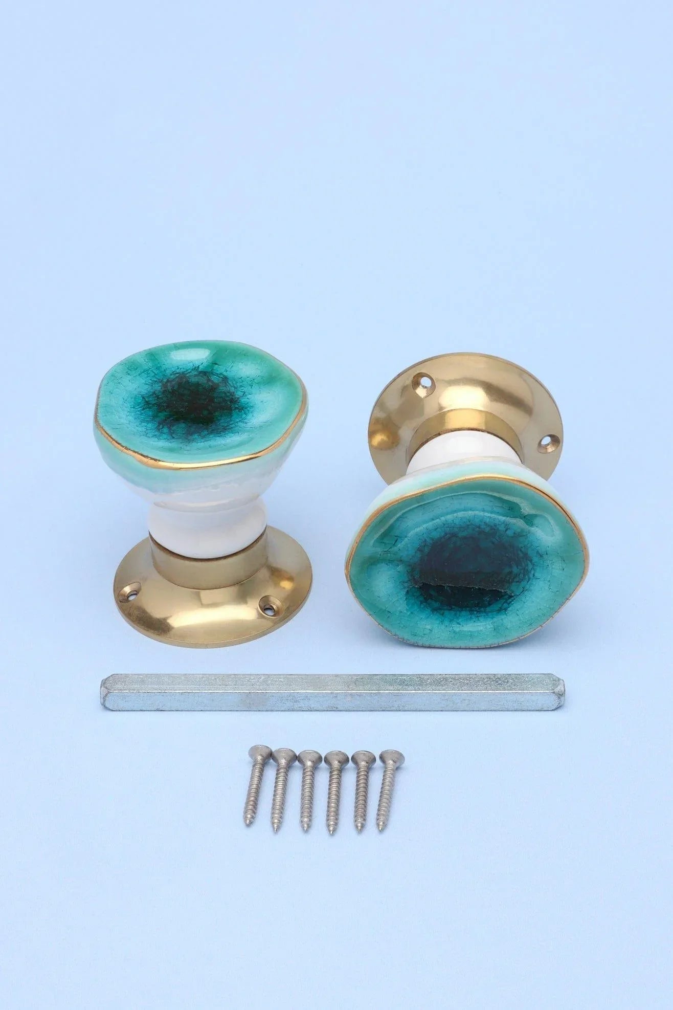 rhodes-sea-blue-handcrafted-and-hand-painted-ceramic-mortice-door-knob-set-with-crackle-glaze-finish-and-solid-brass-base-interior-door-set-g-decor-99149 - G Decor