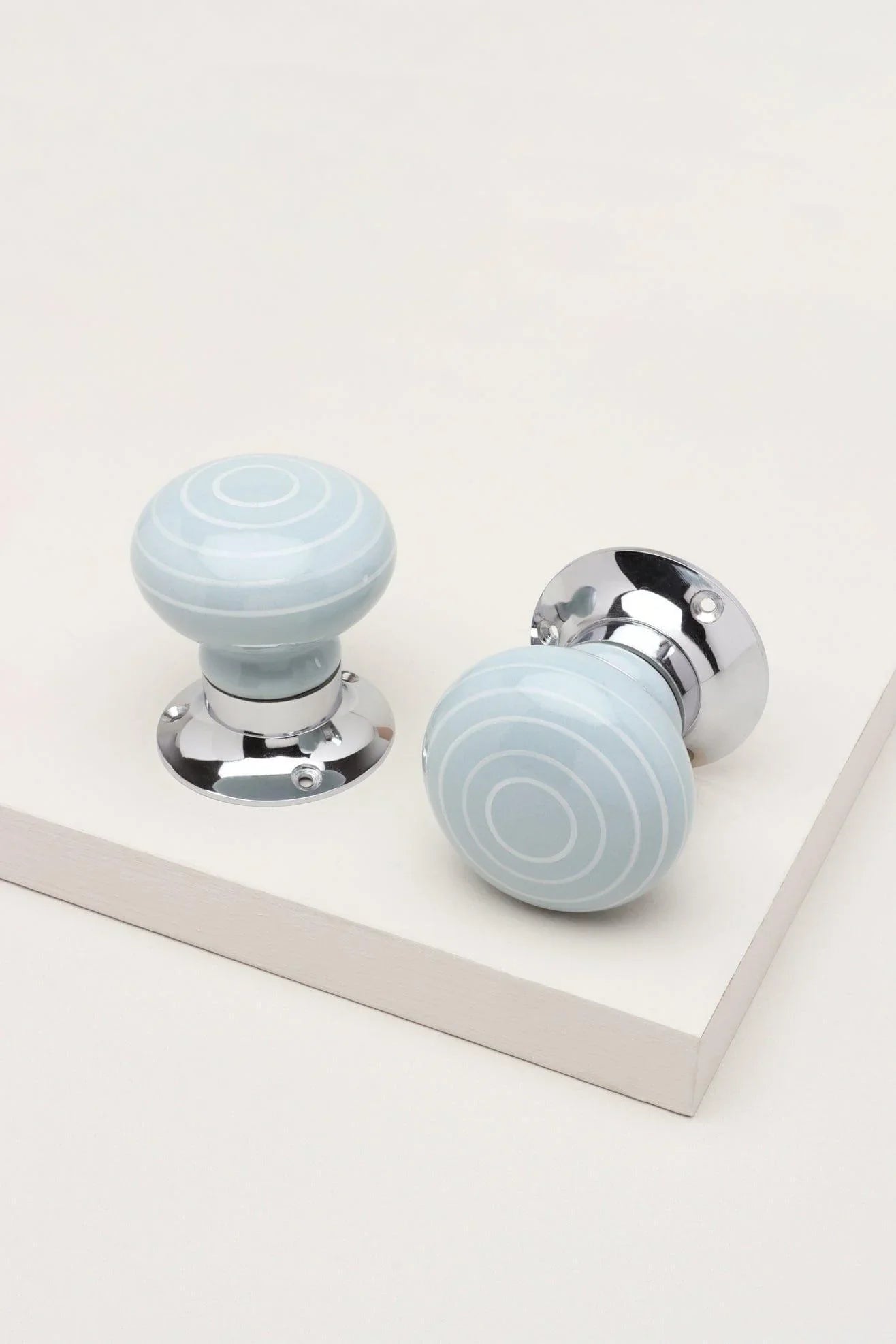 Ringbourne Grey Ceramic Mortice Door Knobs with White Stripe Rings — G Decor