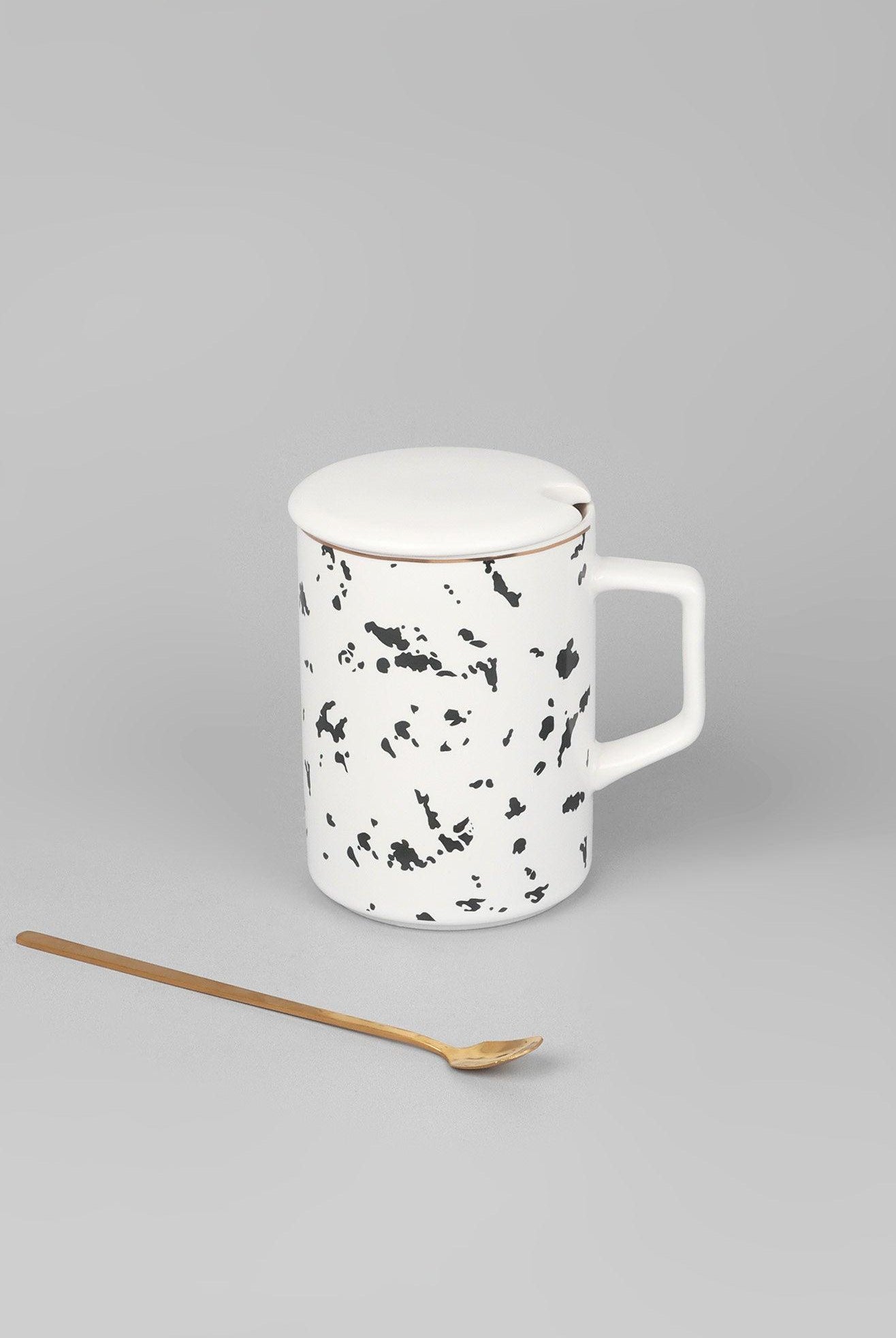 Roberto Nordic Monochrome Mug Coffee Cup with Lid & Spoon - G Decor