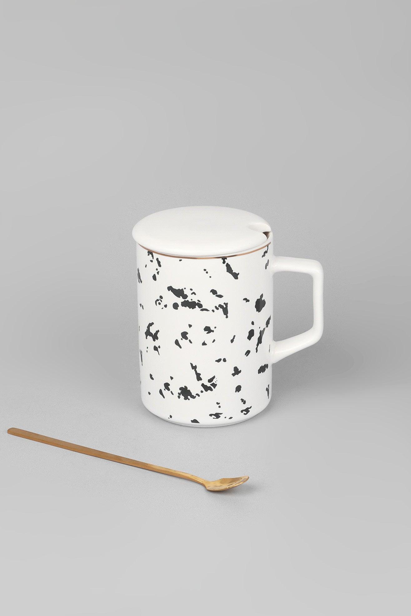 Roberto Nordic Monochrome Mug Coffee Cup with Lid & Spoon - G Decor