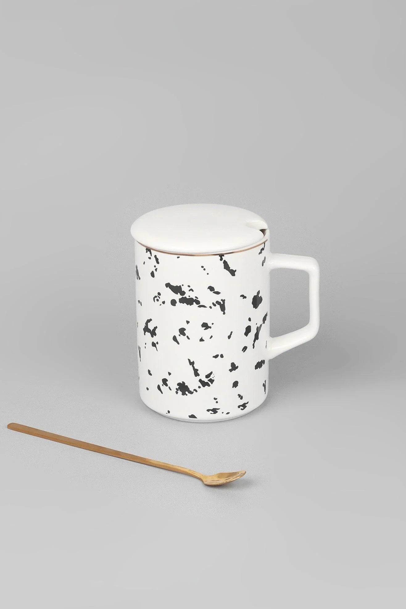 Roberto Nordic Monochrome Mug Coffee Cup with Lid & Spoon - G Decor