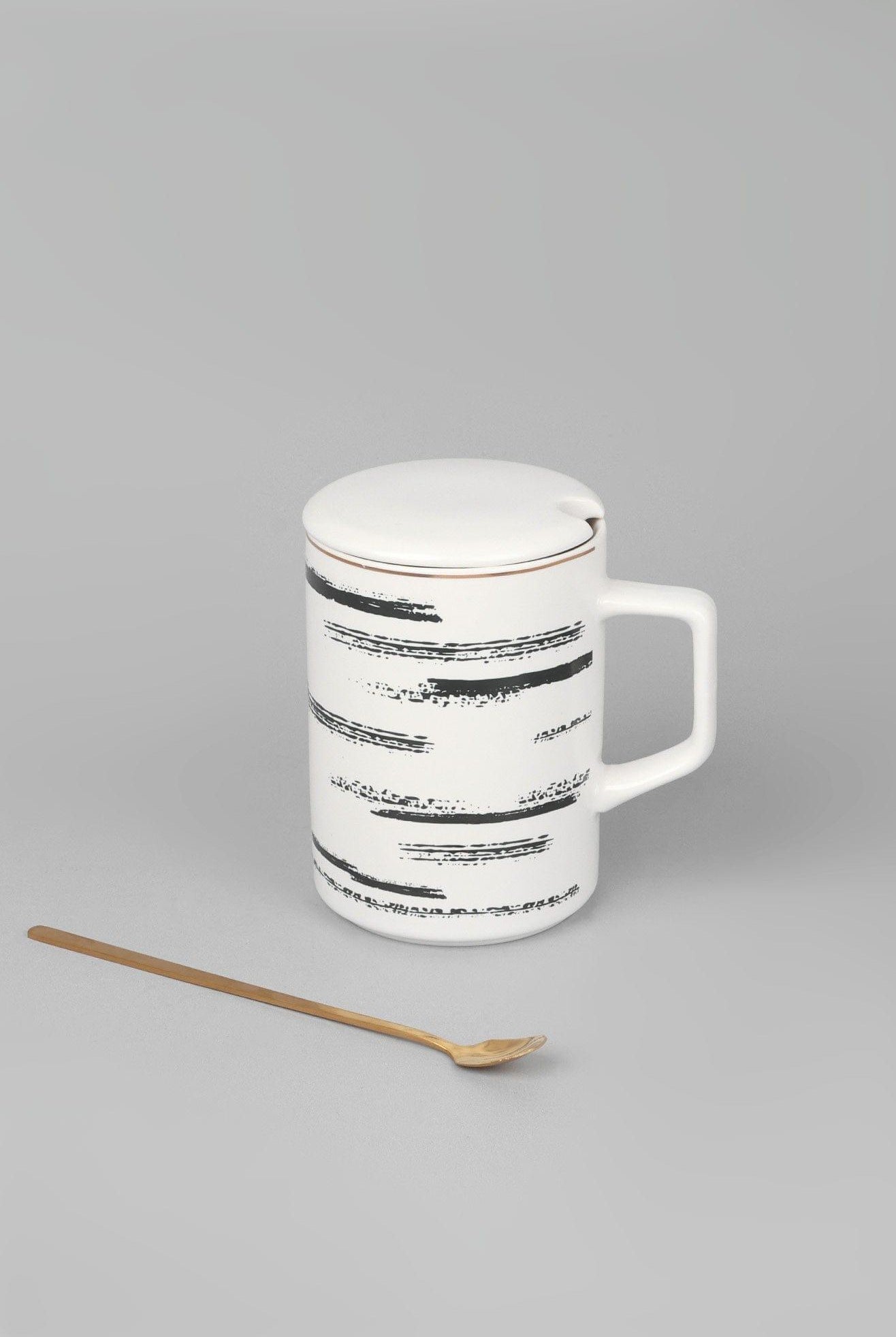 Roberto Nordic Monochrome Mug Coffee Cup with Lid & Spoon - G Decor