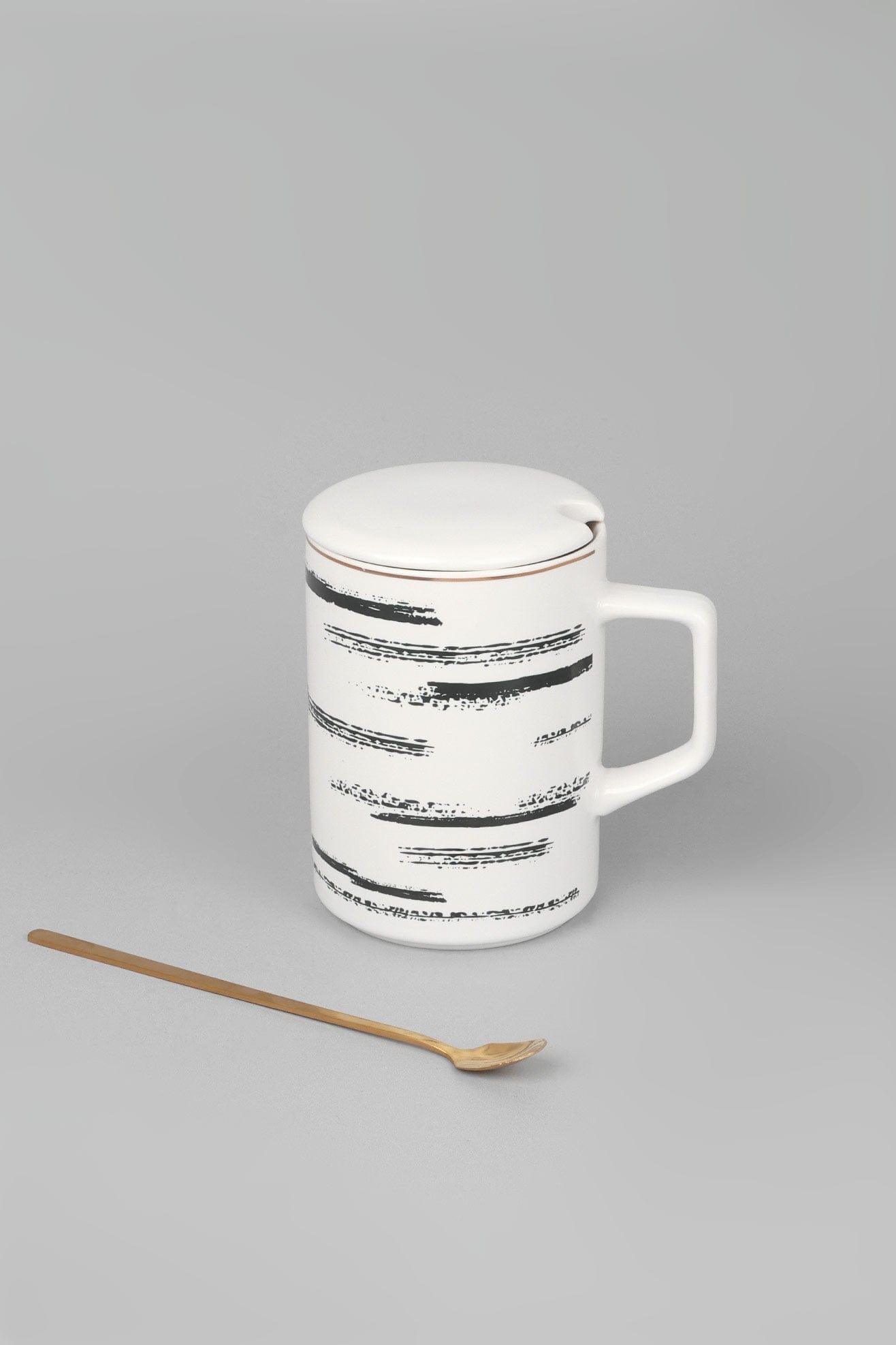 Roberto Nordic Monochrome Mug Coffee Cup with Lid & Spoon - G Decor