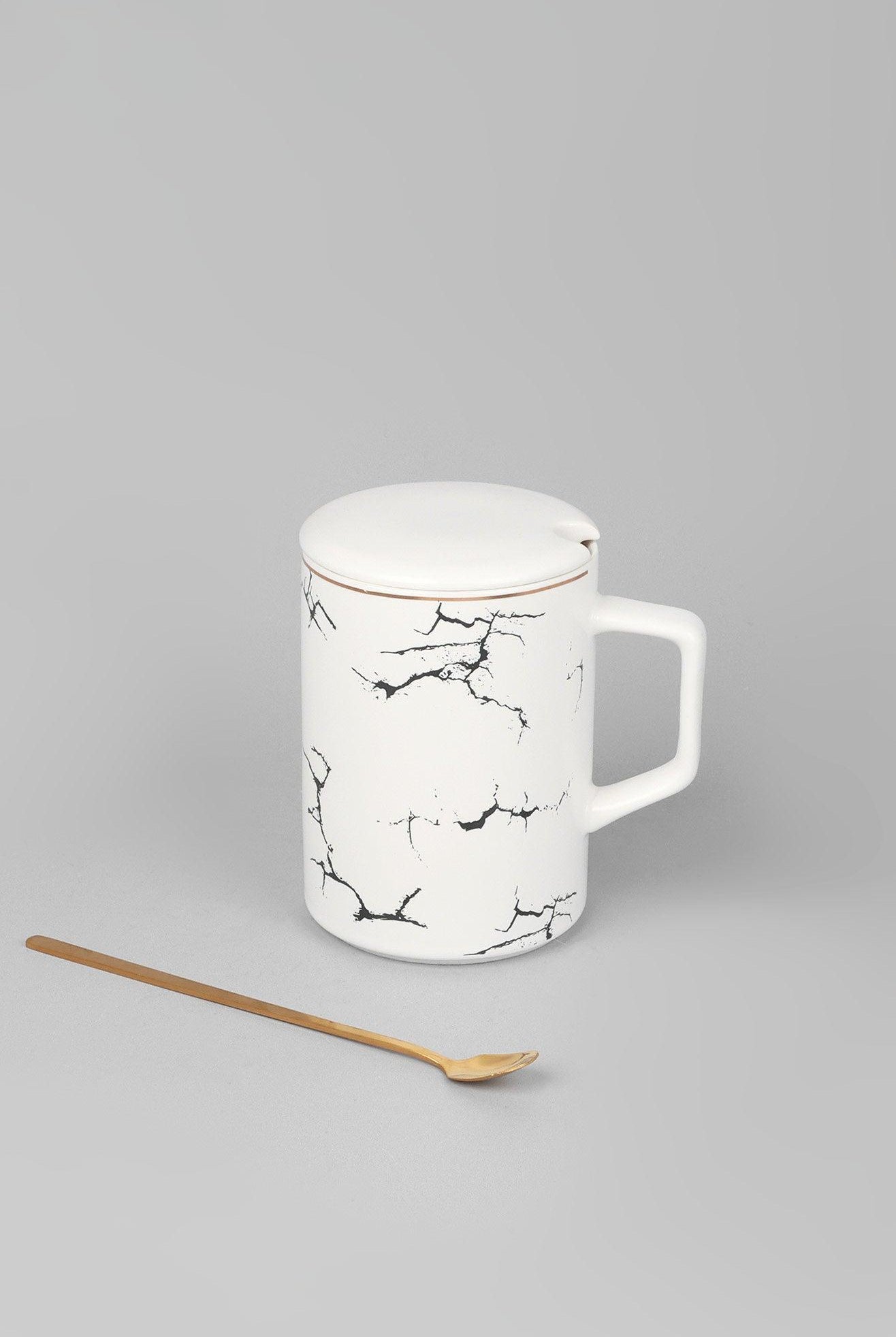 Roberto Nordic Monochrome Mug Coffee Cup with Lid & Spoon - G Decor