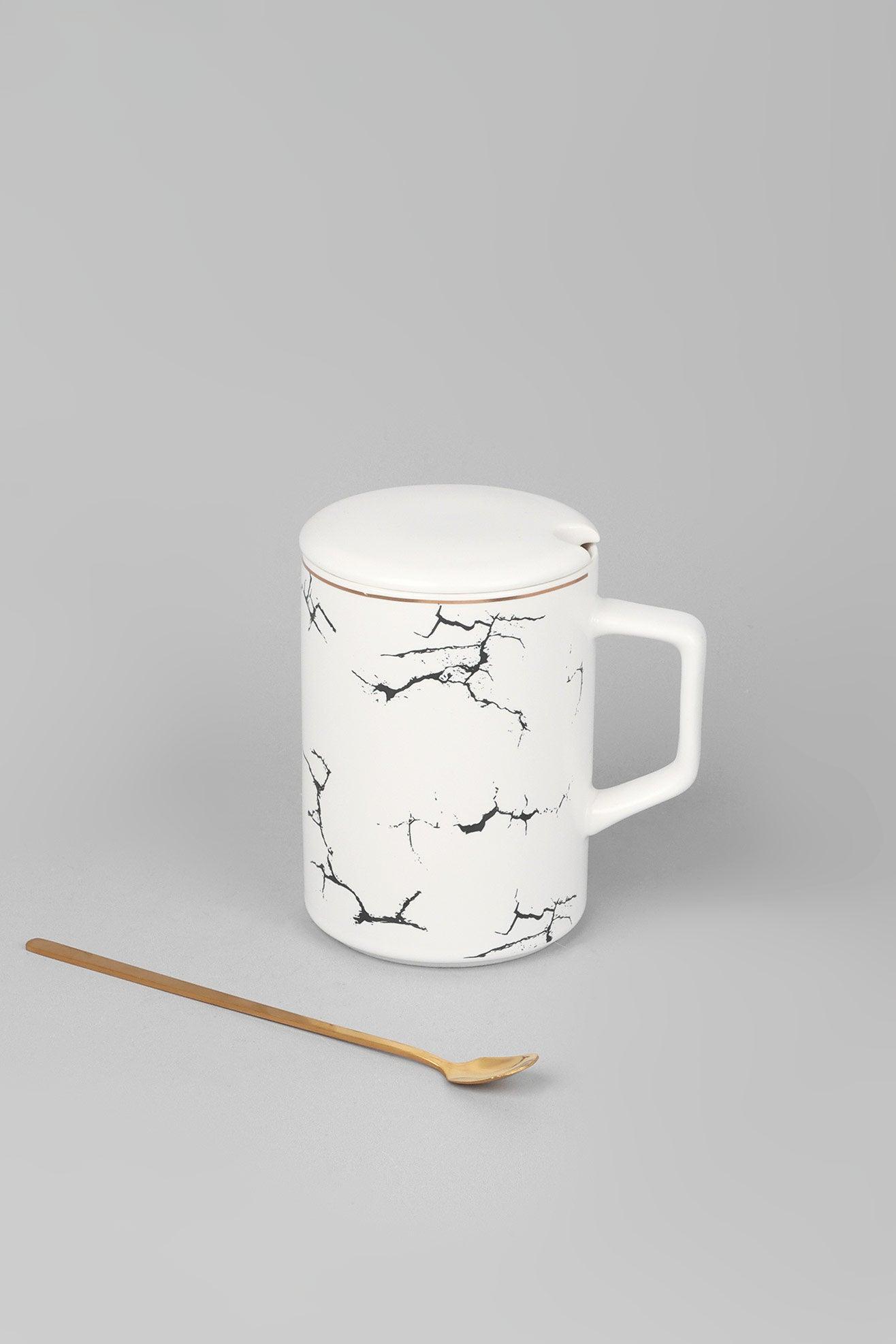 Roberto Nordic Monochrome Mug Coffee Cup with Lid & Spoon - G Decor