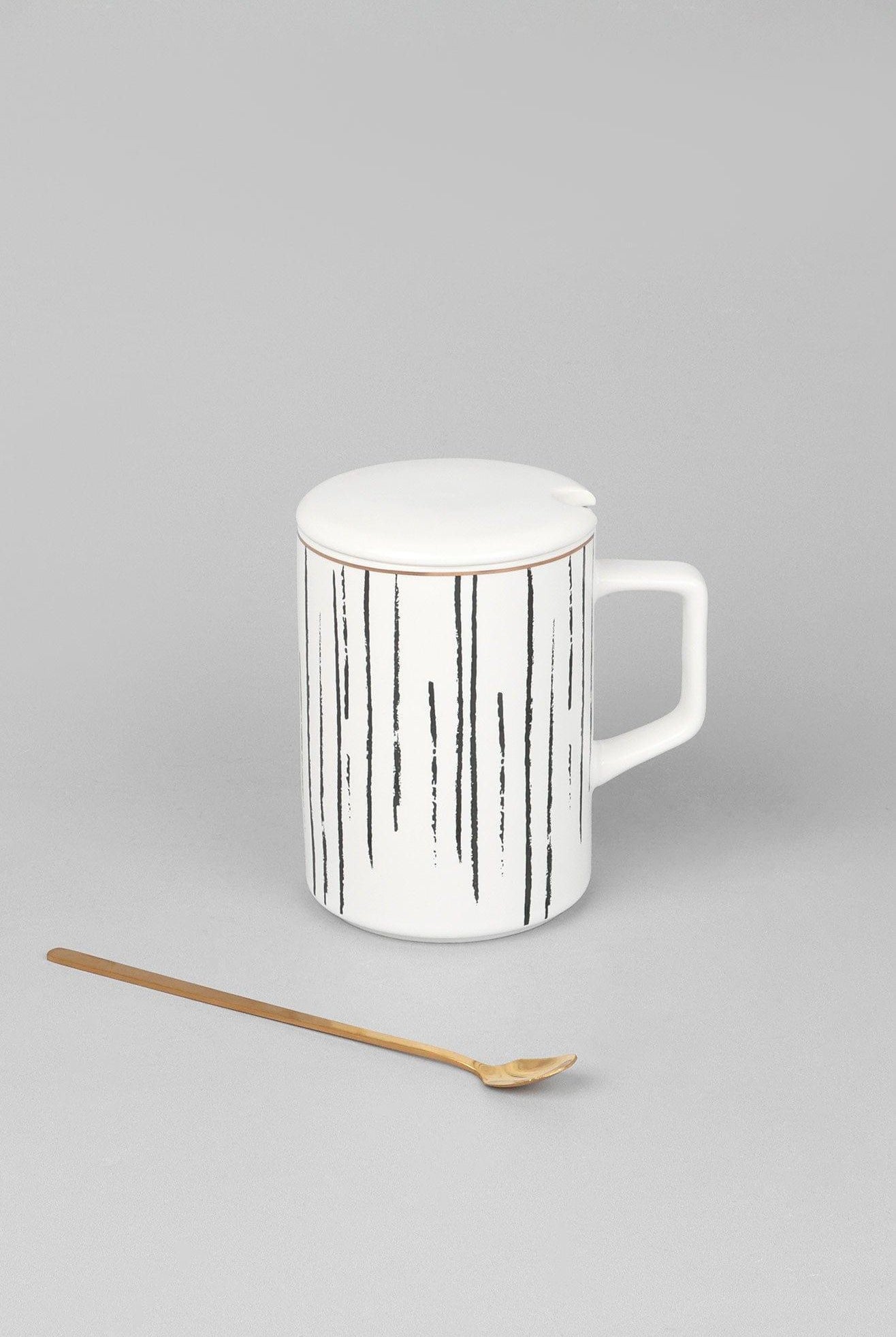 Roberto Nordic Monochrome Mug Coffee Cup with Lid & Spoon - G Decor