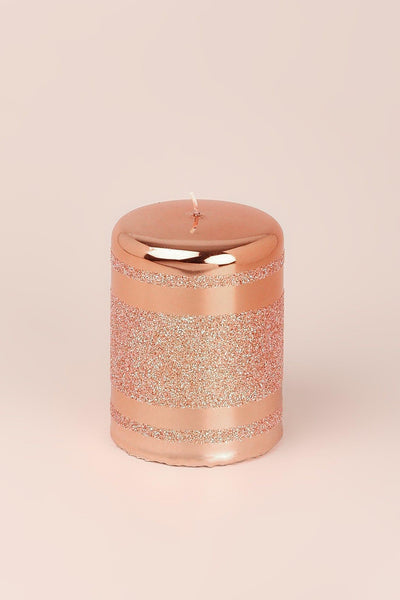 G Decor Candles & Candle Holders Rose Gold Striped Glitter Glass Effect Reflecting Gloss Pillar Ball Candles
